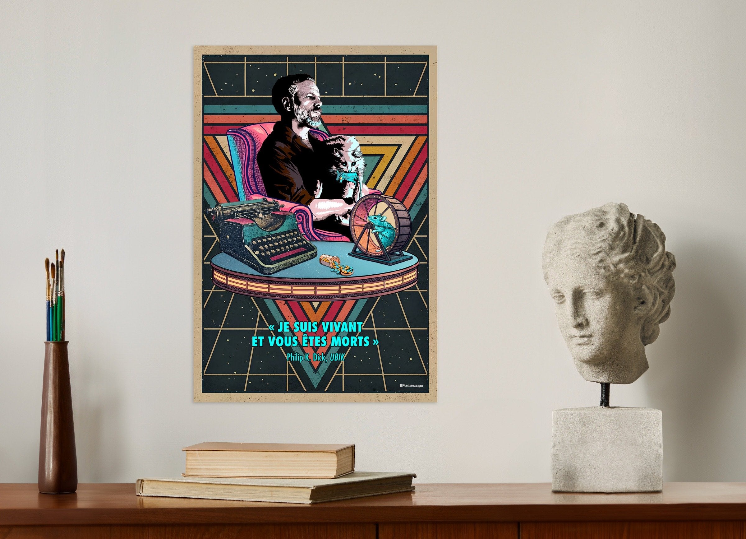 Impressão de arte com citação de Philip K. Dick - "Estou Vivo E Você Está Morto" - Pôster Retro de Ficção Científica Poster