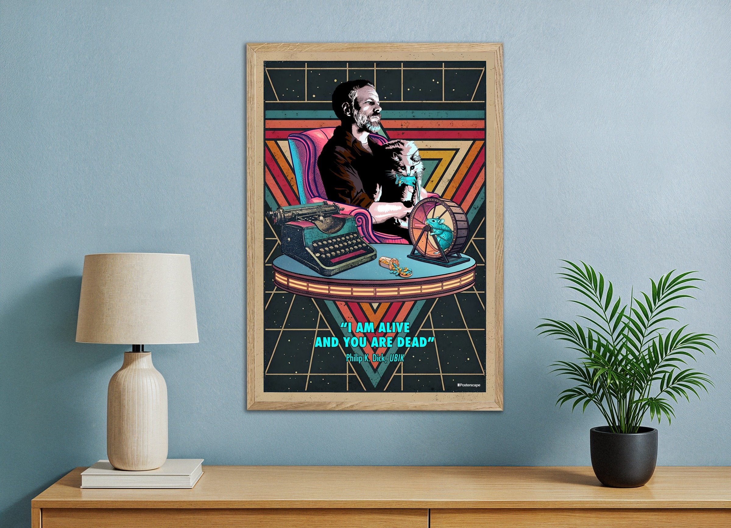 Impressão de arte com citação de Philip K. Dick - "Estou Vivo E Você Está Morto" - Pôster Retro de Ficção Científica Poster