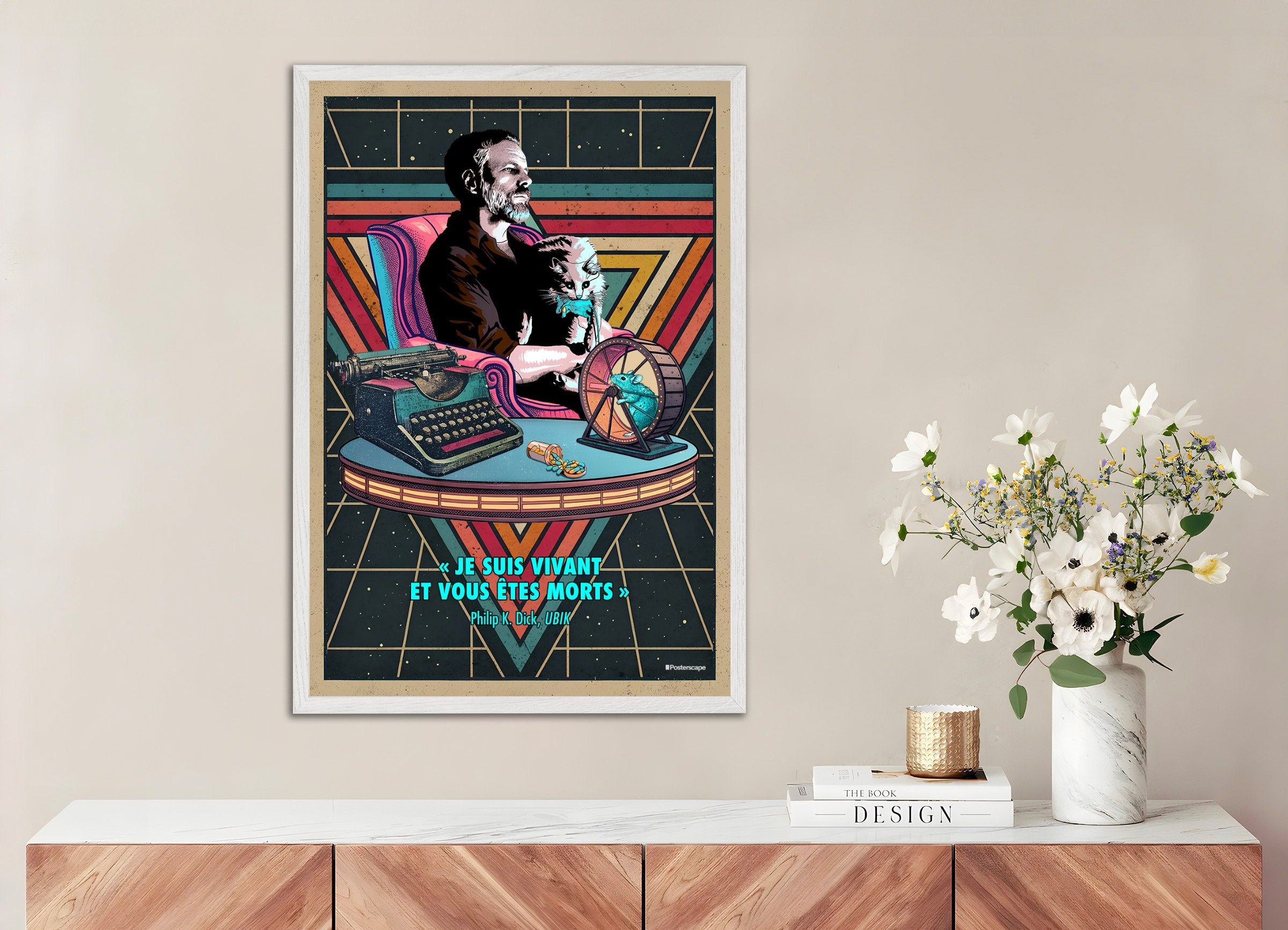 Impressão de arte com citação de Philip K. Dick - "Estou Vivo E Você Está Morto" - Pôster Retro de Ficção Científica Poster