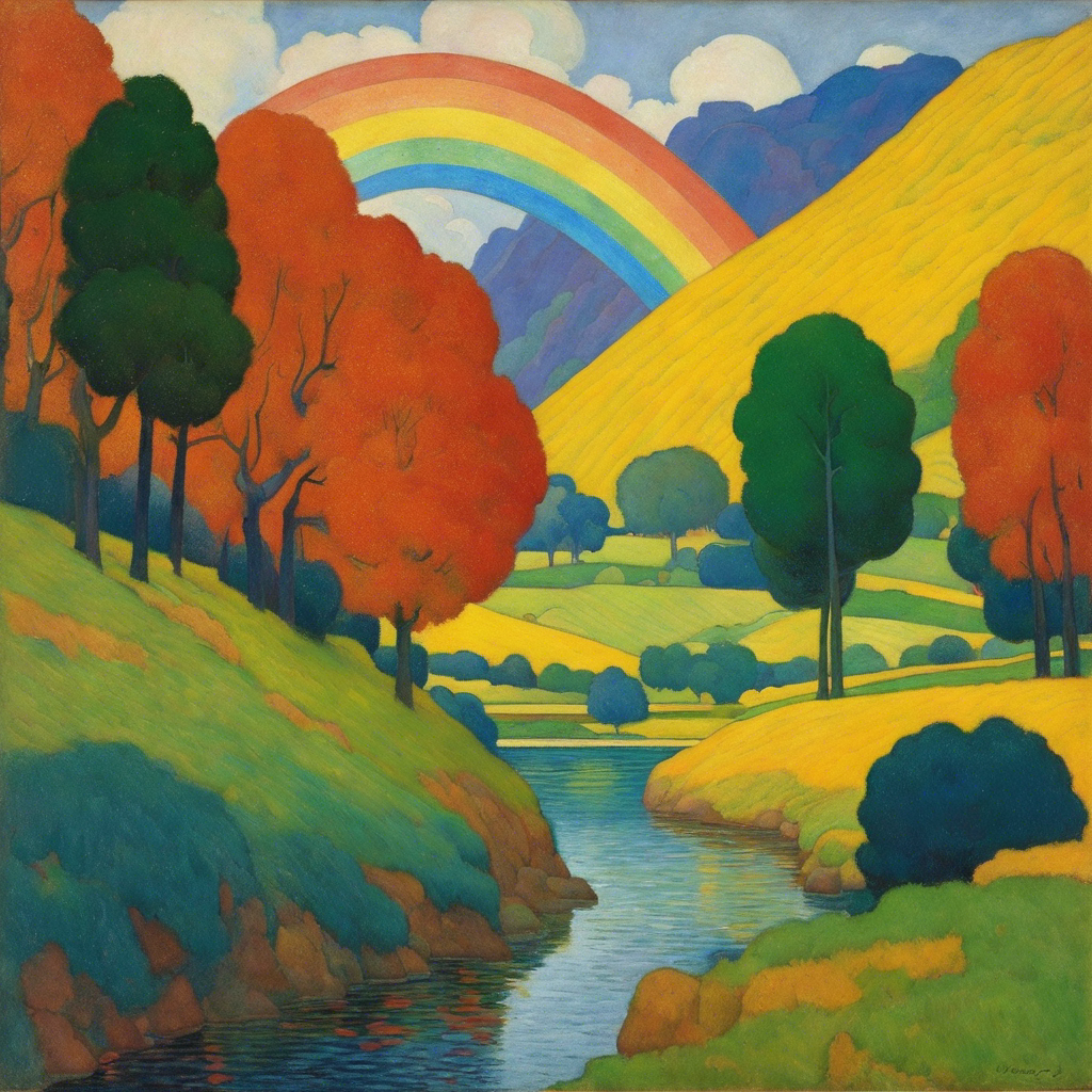Simbolismo com cores vibrantes e formas simplificadas, Arco-íris - pôster