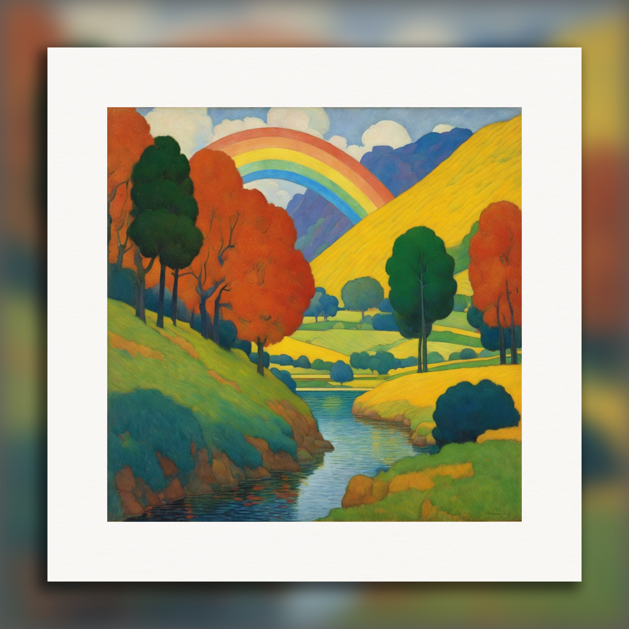 Simbolismo com cores vibrantes e formas simplificadas, Arco-íris - pôster