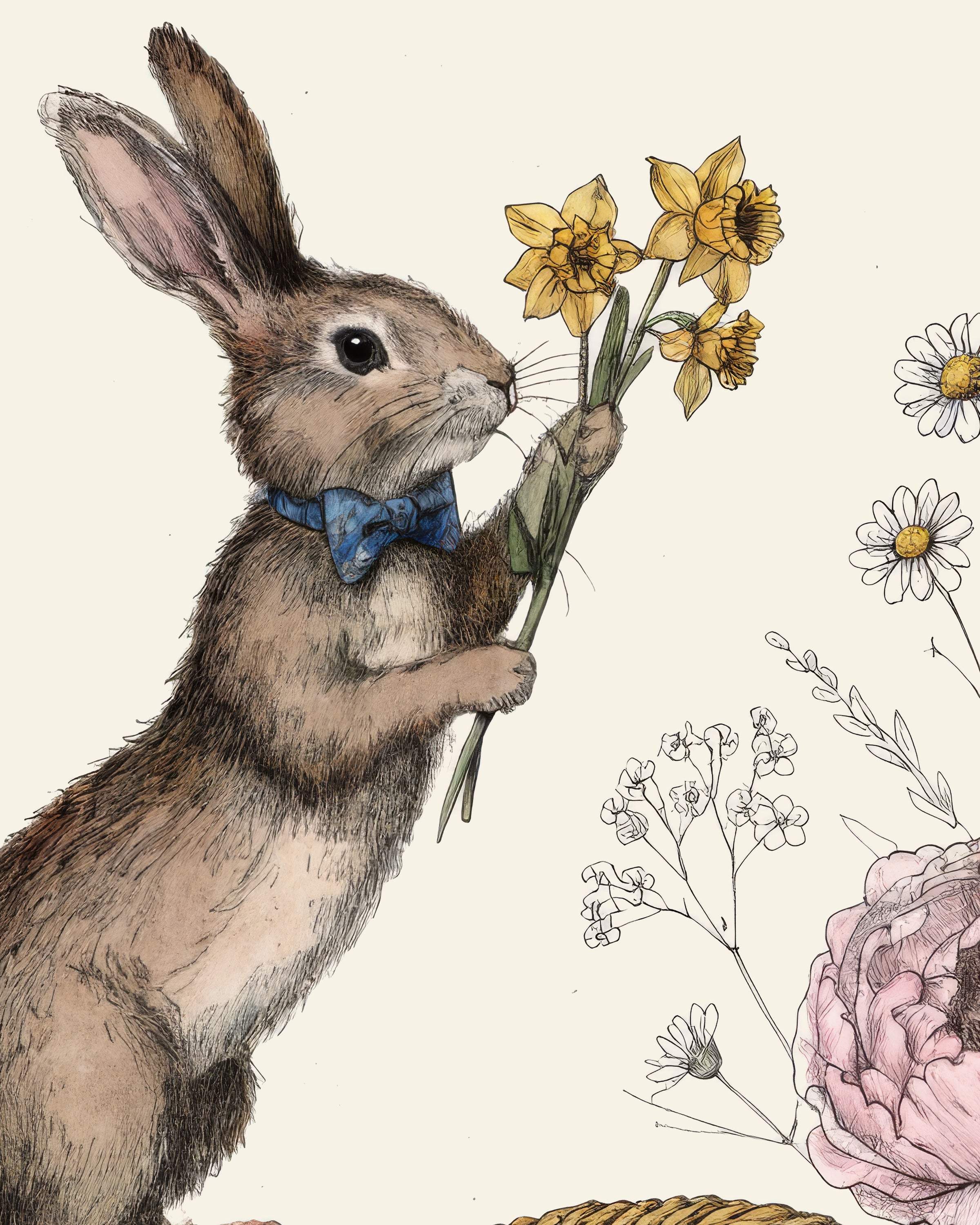 Lâmina artística de Coelho com Gravata Borboleta e Cesta de Páscoa - Pôster