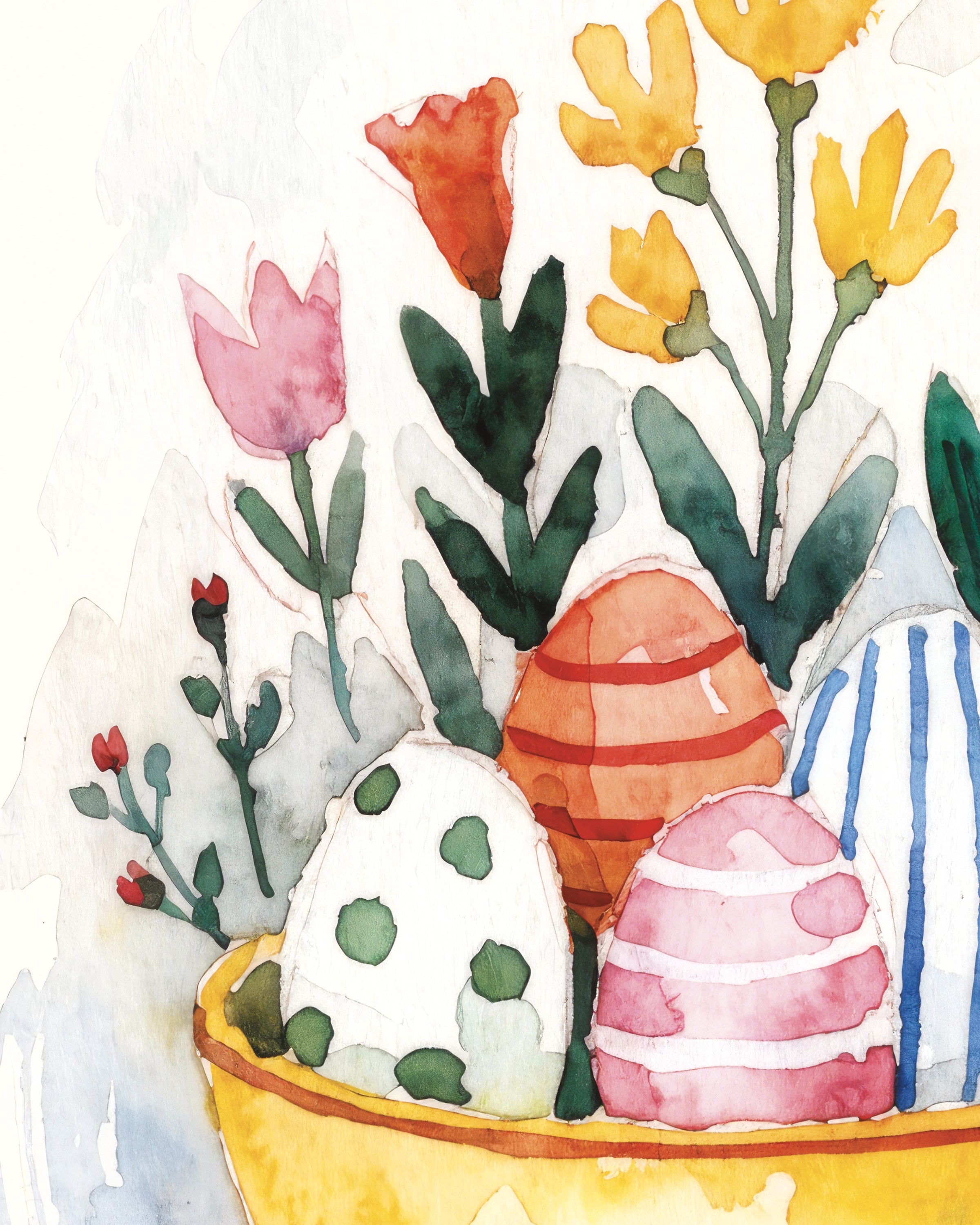 Pôster Aquarela de Ovos de Páscoa na Tigela Amarela