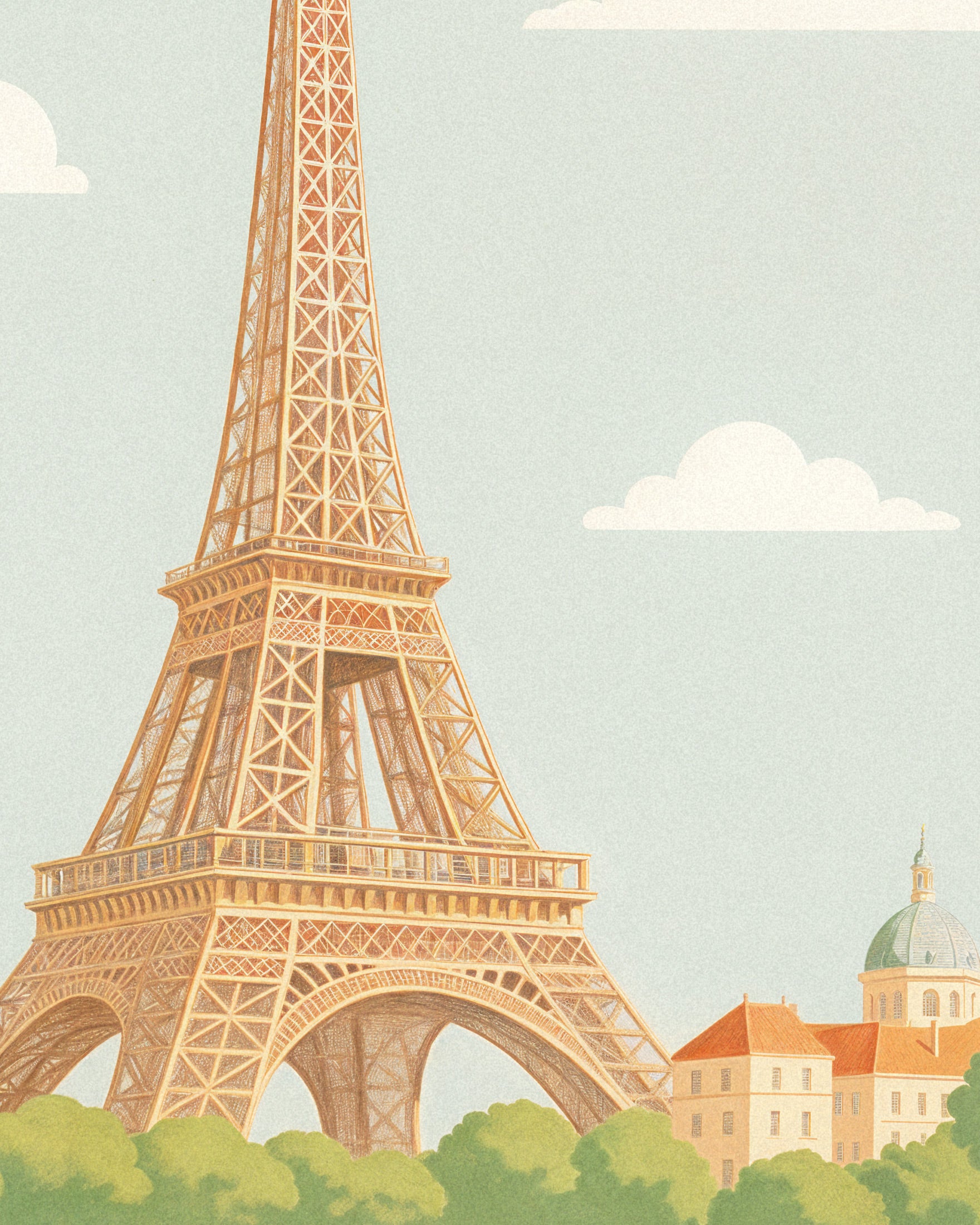 Paris – Ilustração em Pastel Suave da Torre Eiffel - Pôster Poster
