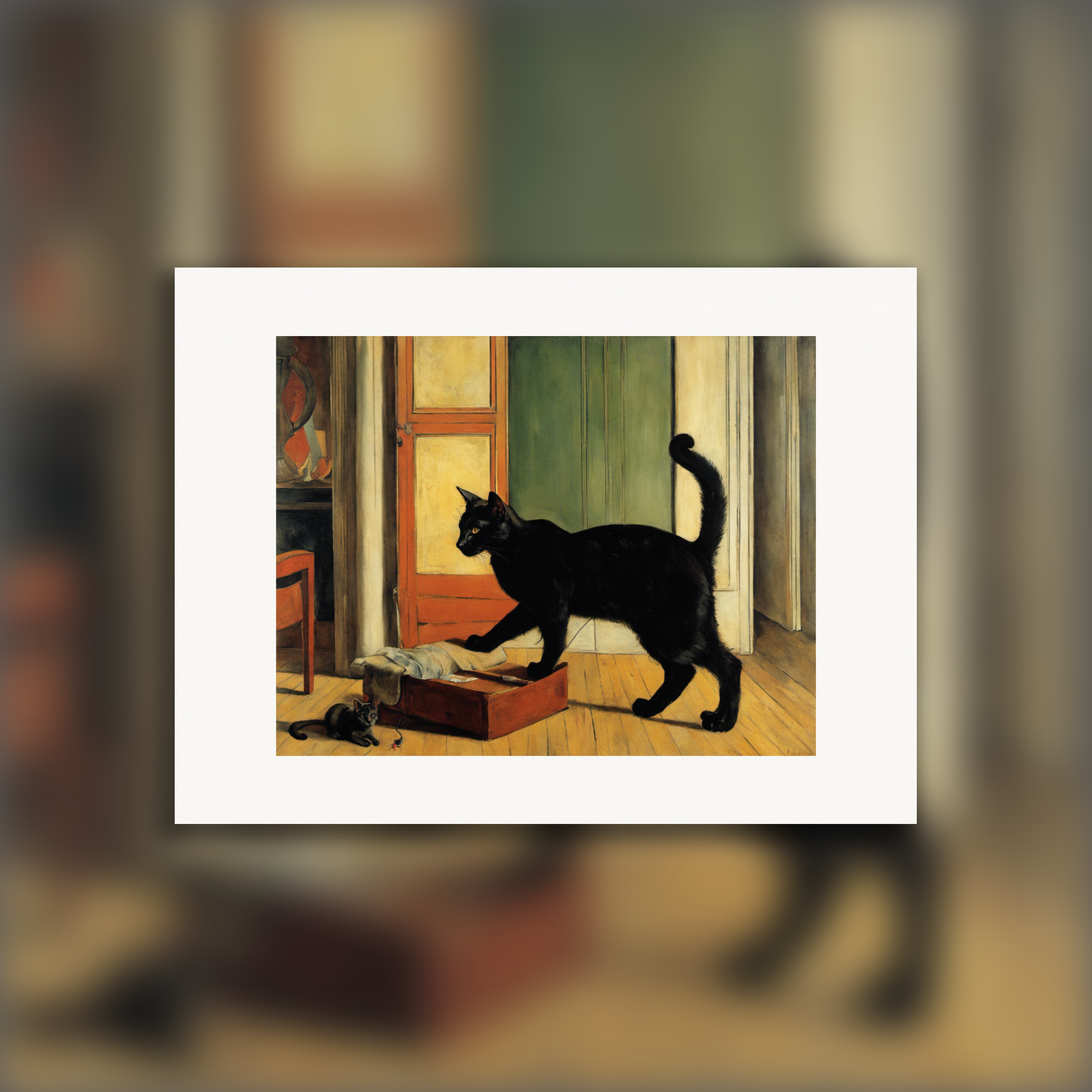 Pintura figurativa francesa, um gato - pôster