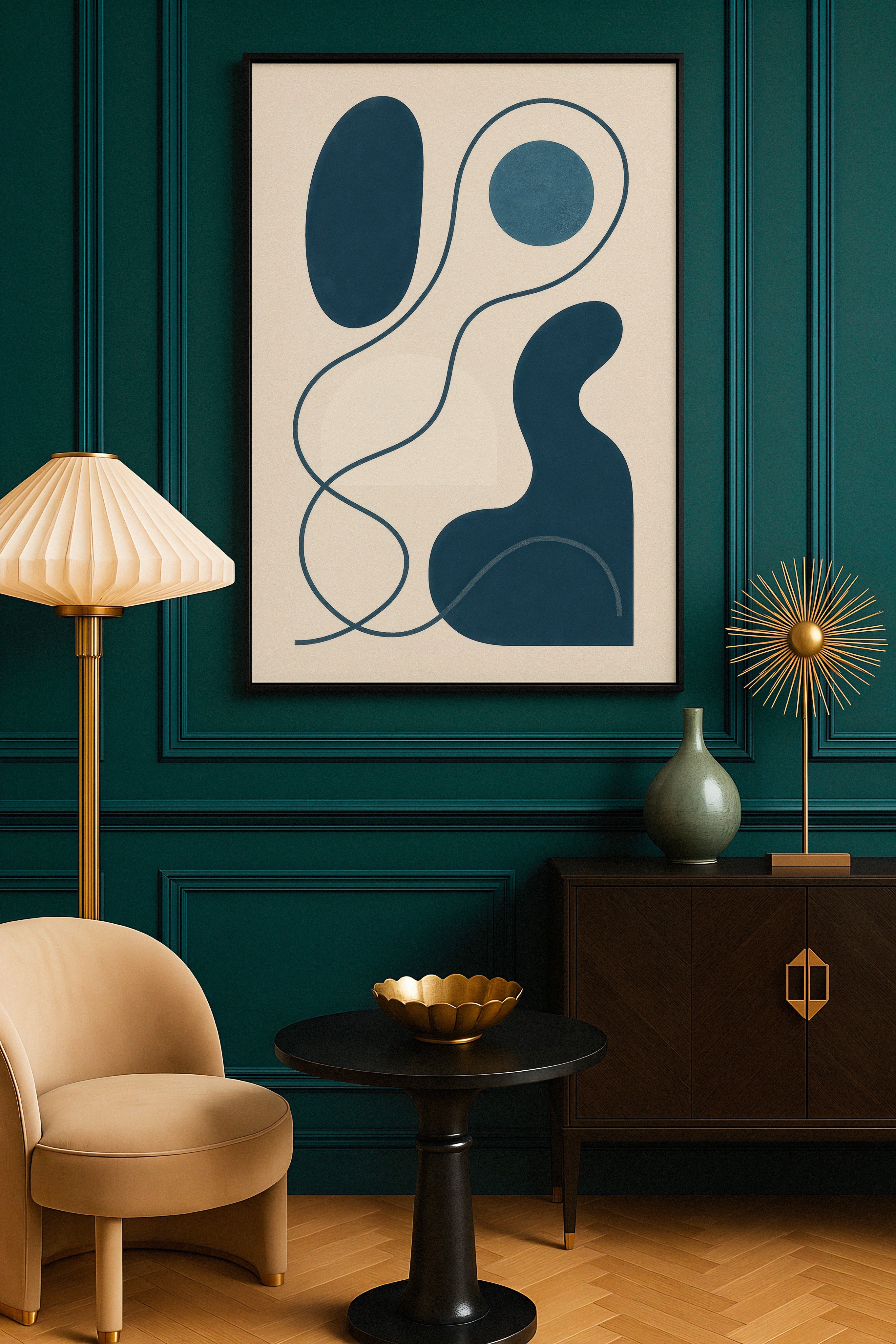 Inflections 01 – arte abstrata moderna em linhas azuis Pôster