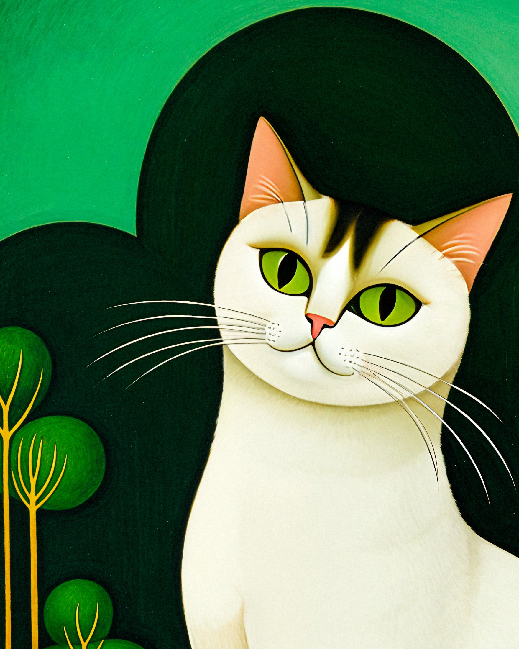 Gato siamês com olhos de esmeralda, arte naïf - pôster