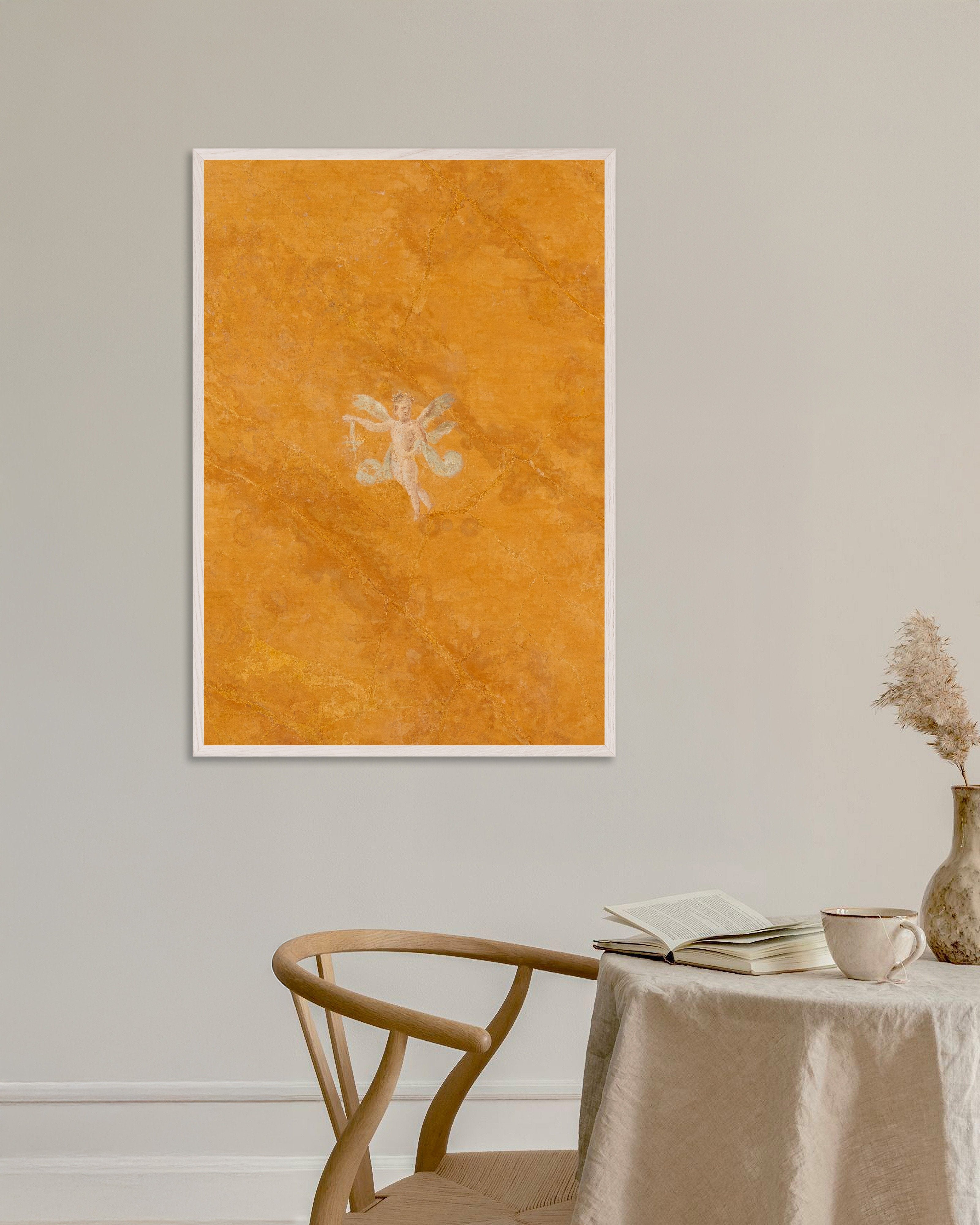 Poster of Cupid Fresco from Boscoreale, Pompeii, with white wooden frame