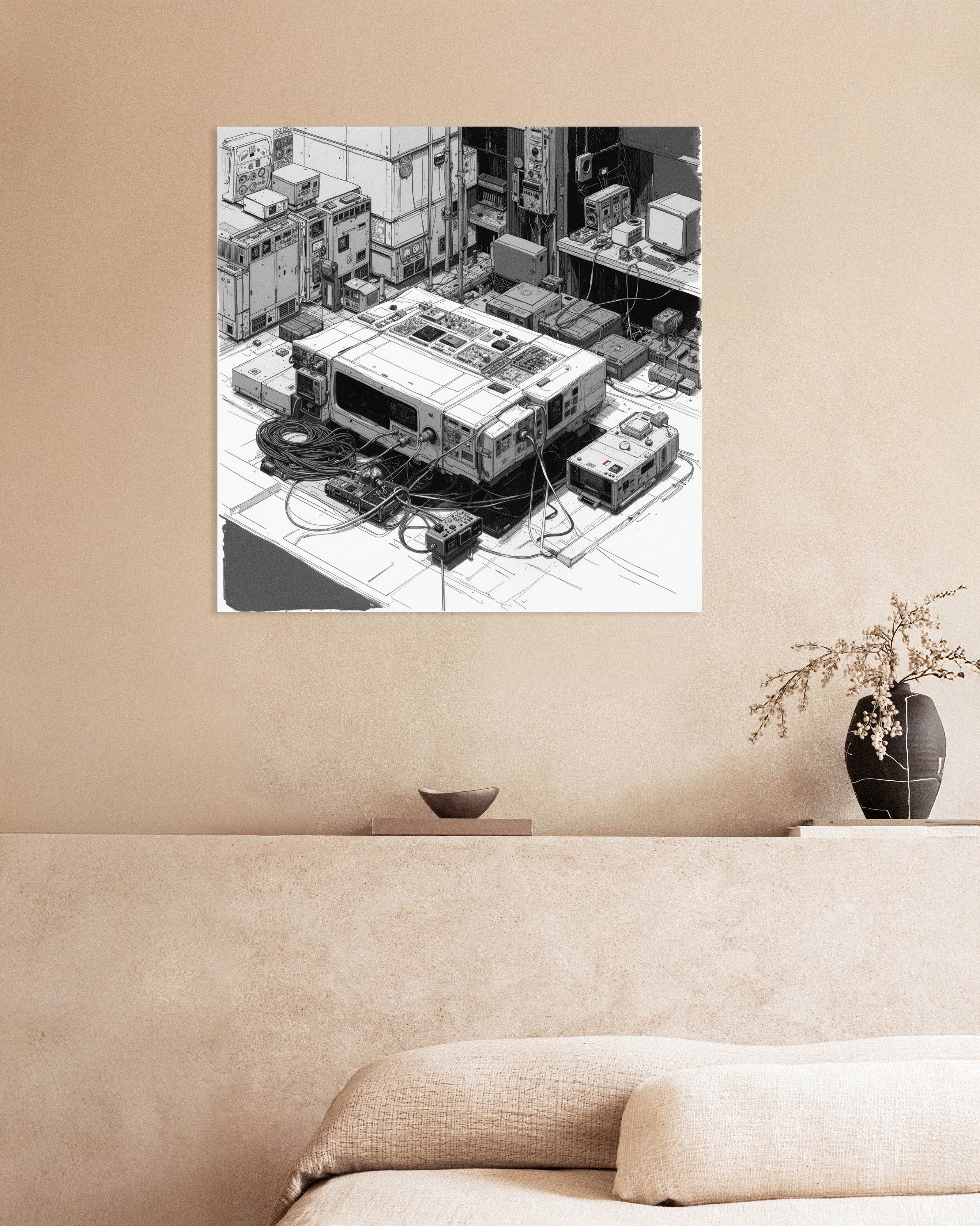 Poster of Dark cyberpunk console station illustration