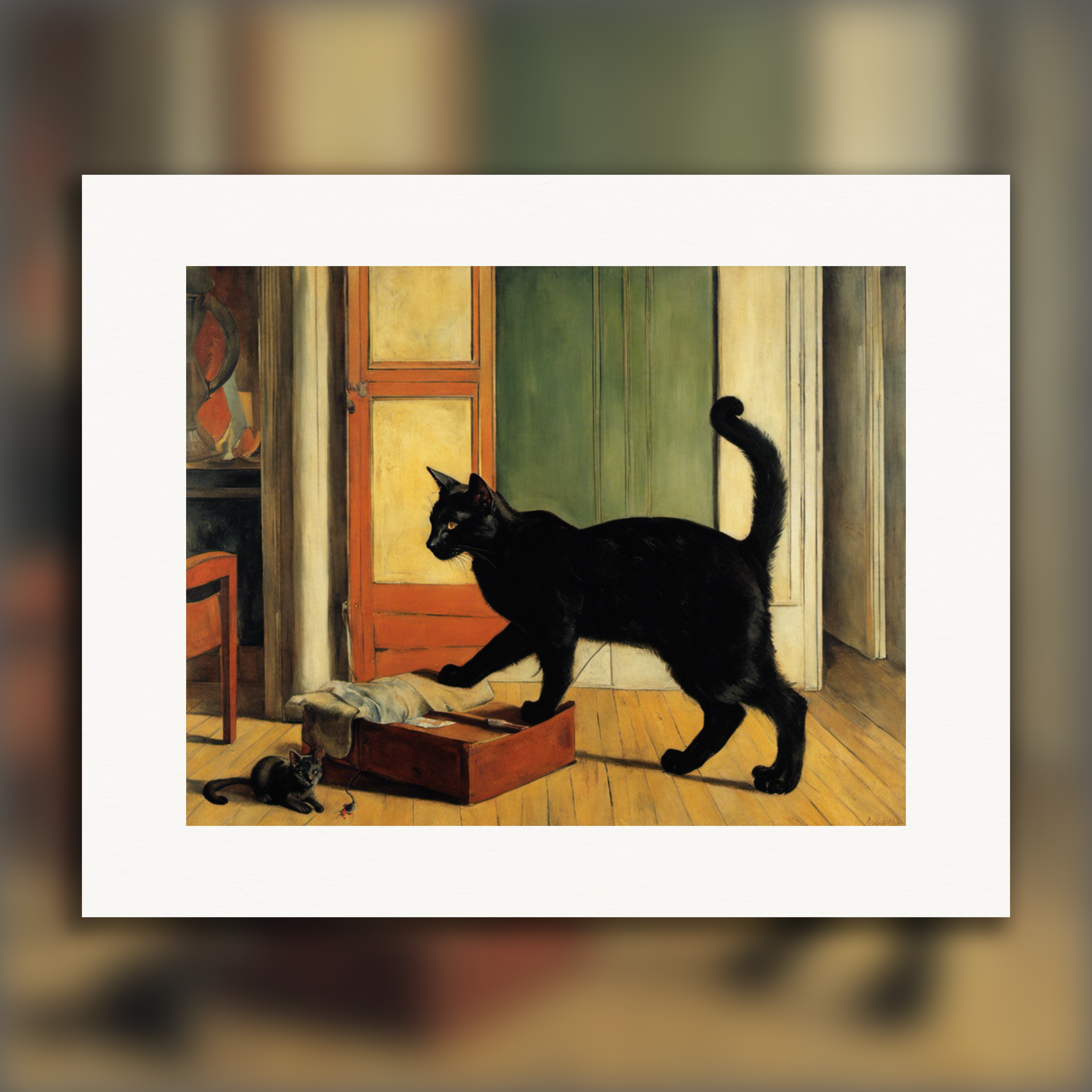 Pintura figurativa francesa, um gato - pôster