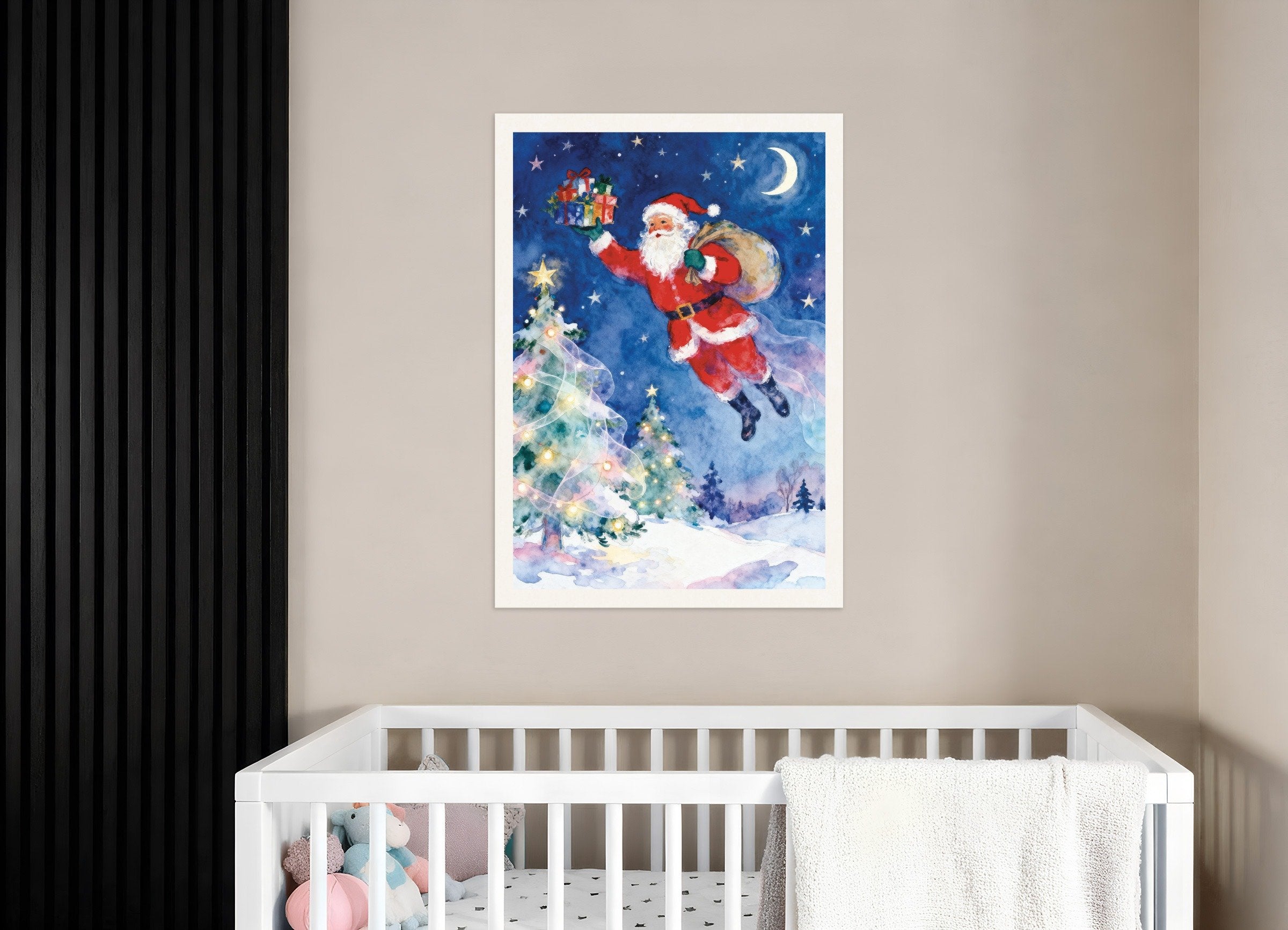 Poster of Flying Santa watercolor poster