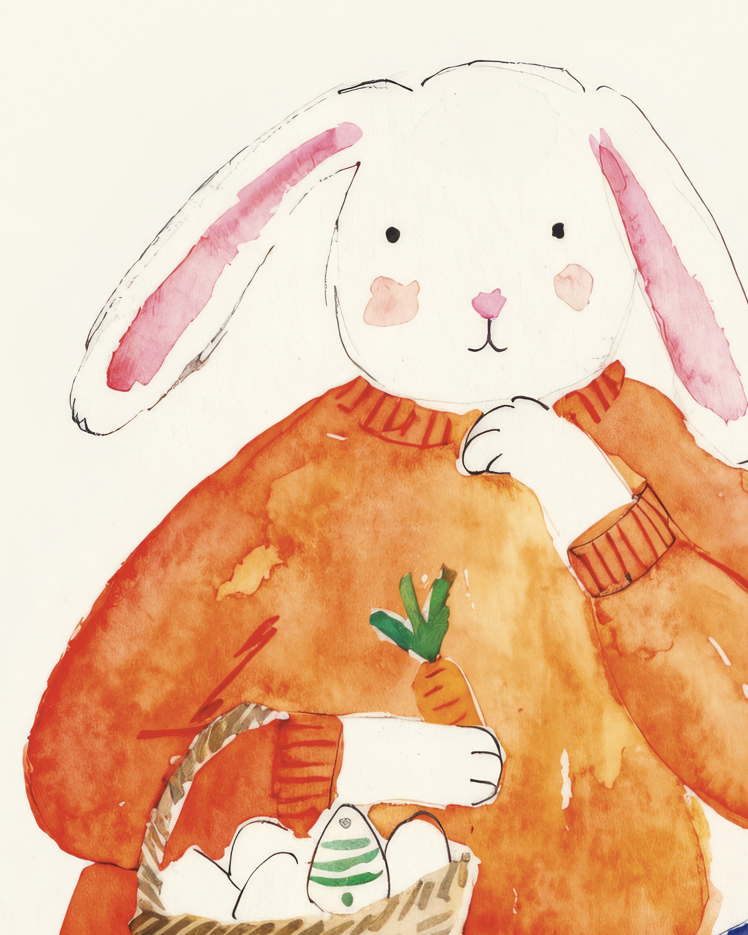 Coelhinho da Páscoa de Suéter Laranja - Pôster em Aquarela
