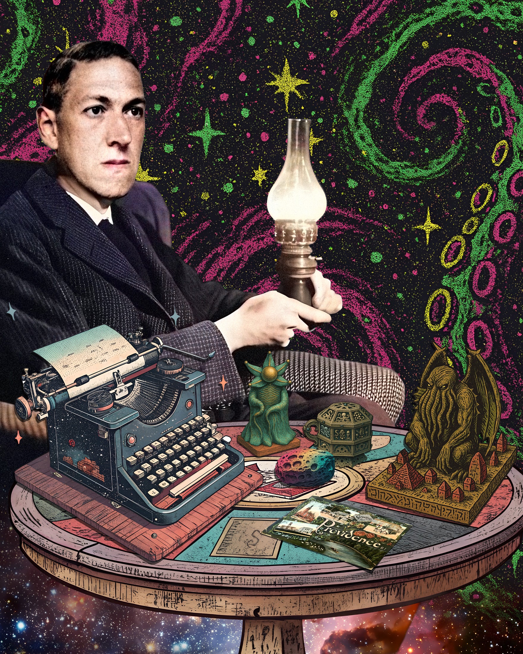 Impressão de Arte H.P. Lovecraft - Retrato de Horror Cósmico Poster