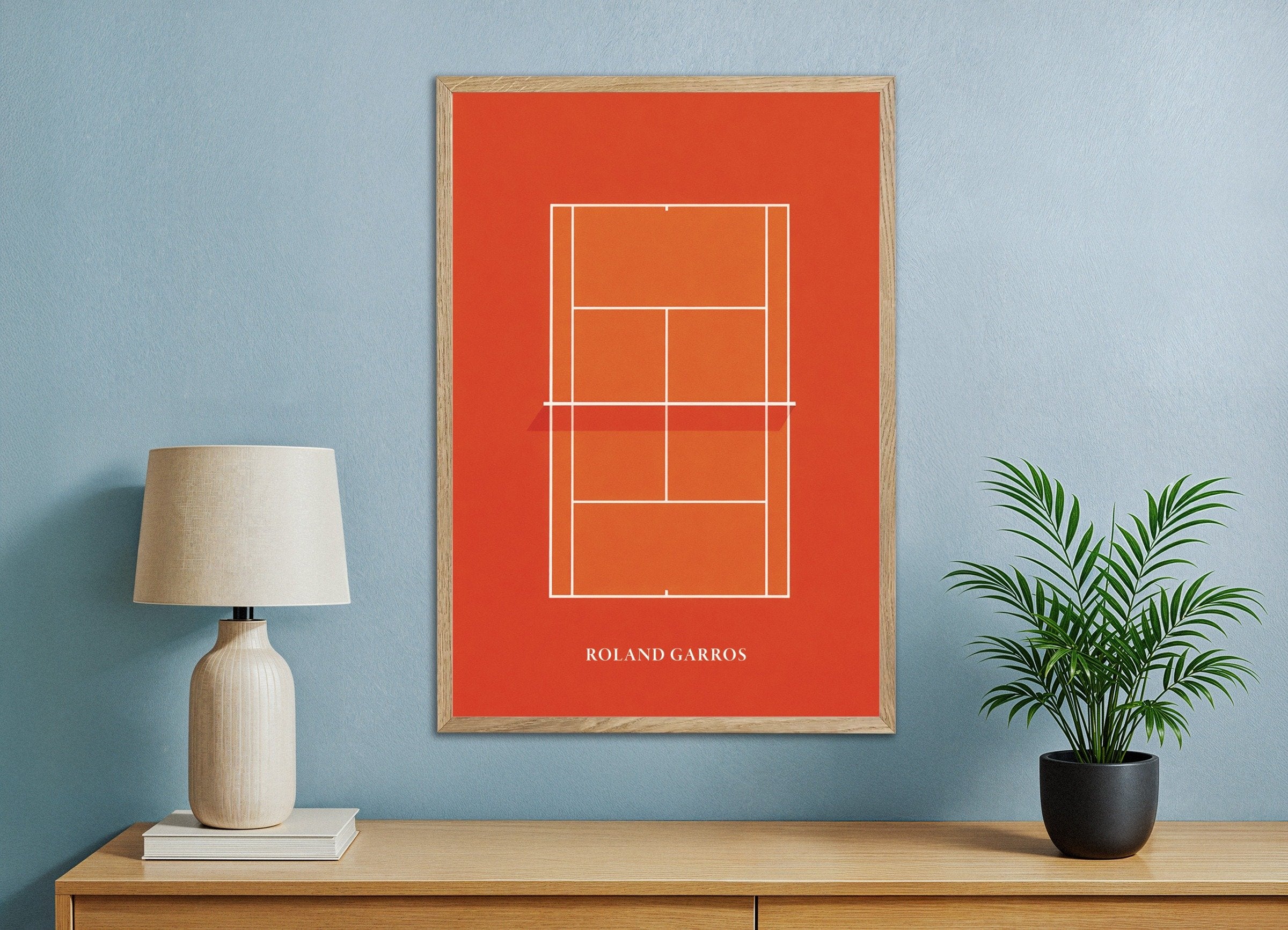 Poster of Roland Garros poster – Clay court tennis art print, with natural wooden frame
