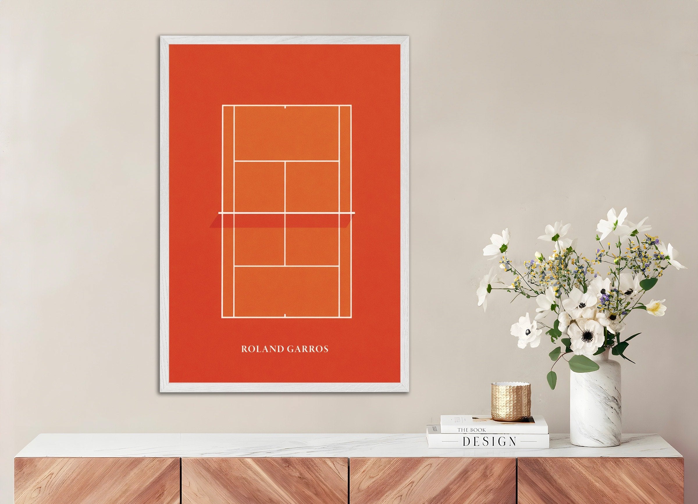 Poster of Roland Garros poster – Clay court tennis art print, with white wooden frame