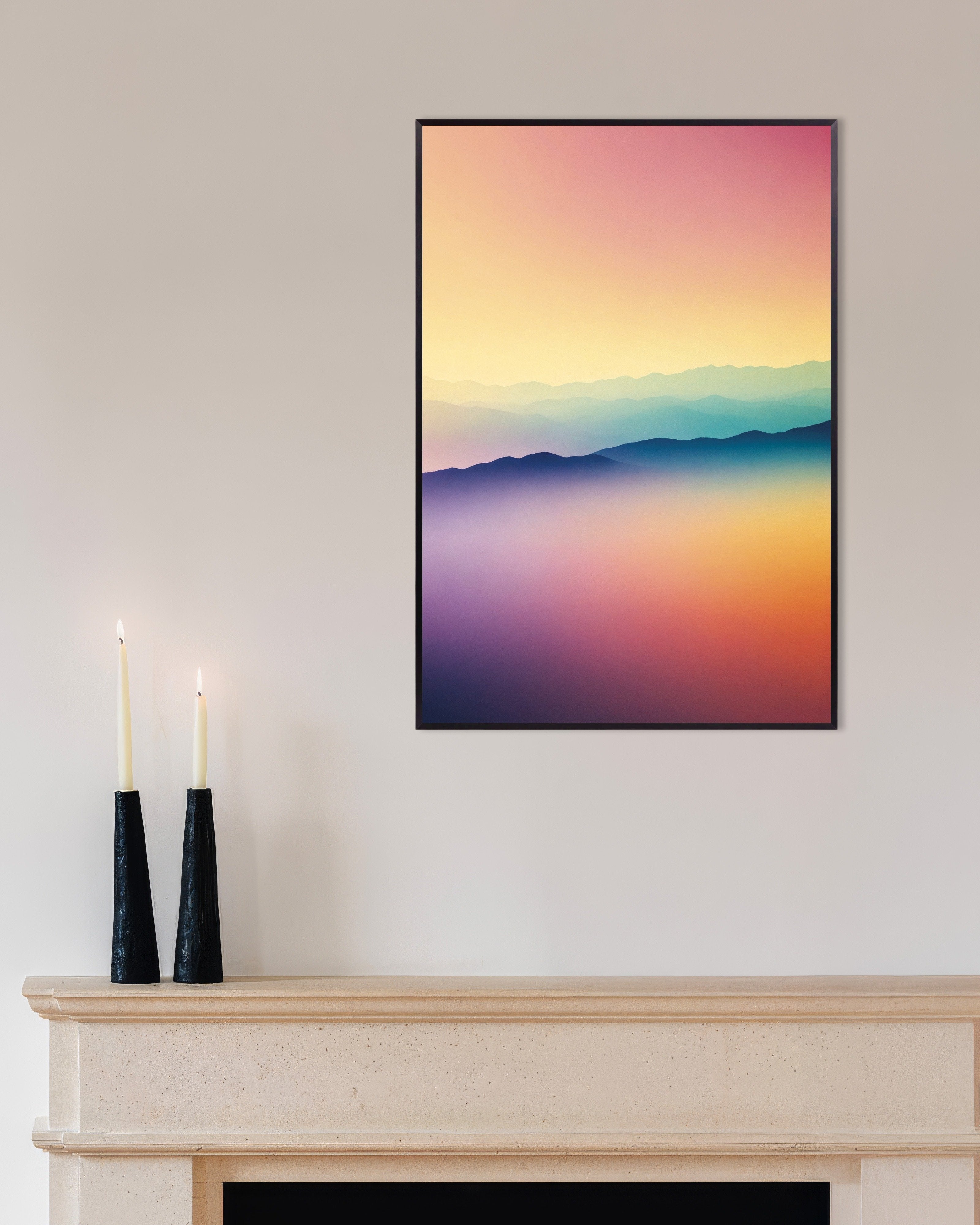 Poster of Soothing Abstract Gradients, mountain ridges - Poster, with metal frame