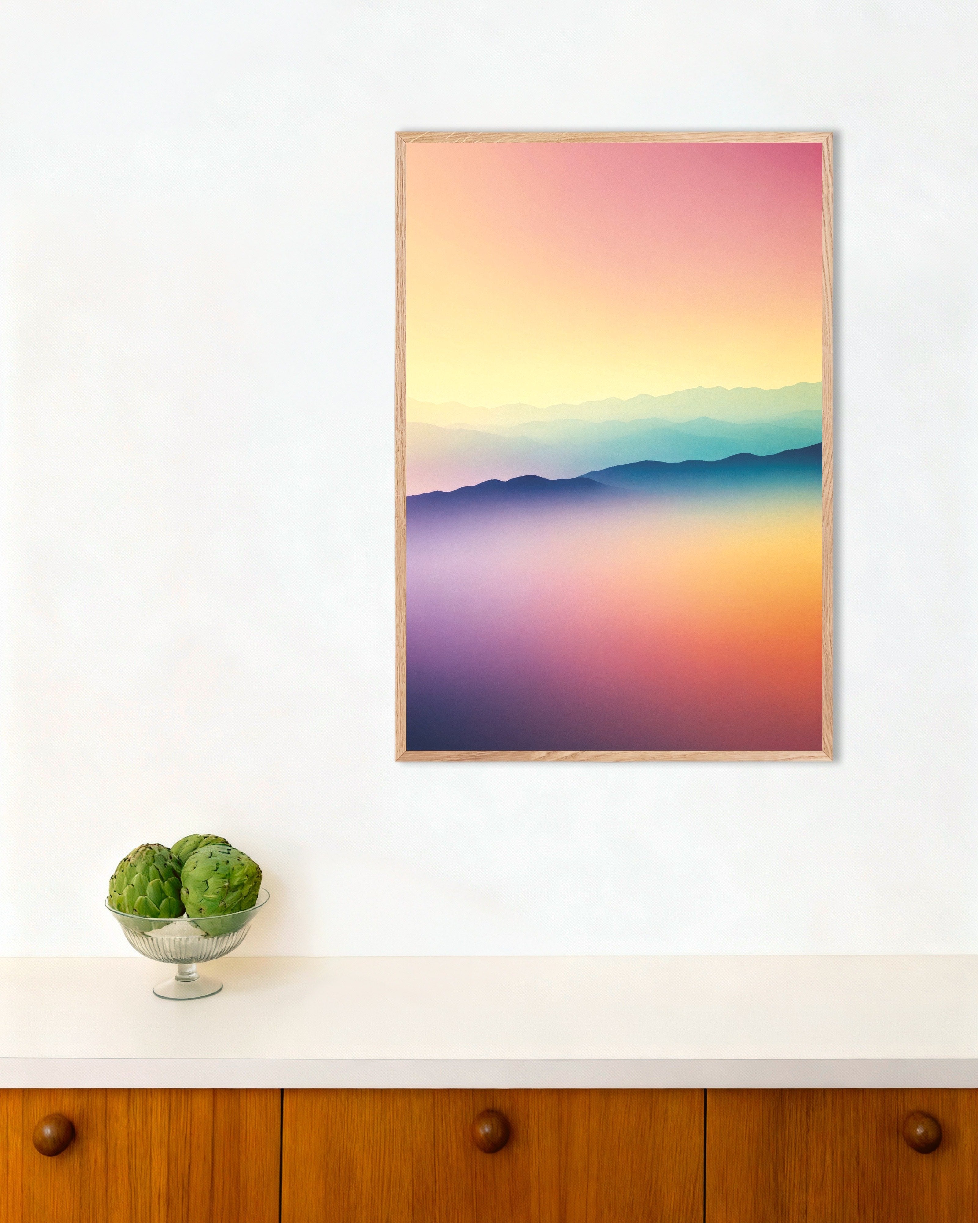 Poster of Soothing Abstract Gradients, mountain ridges - Poster, with natural wooden frame