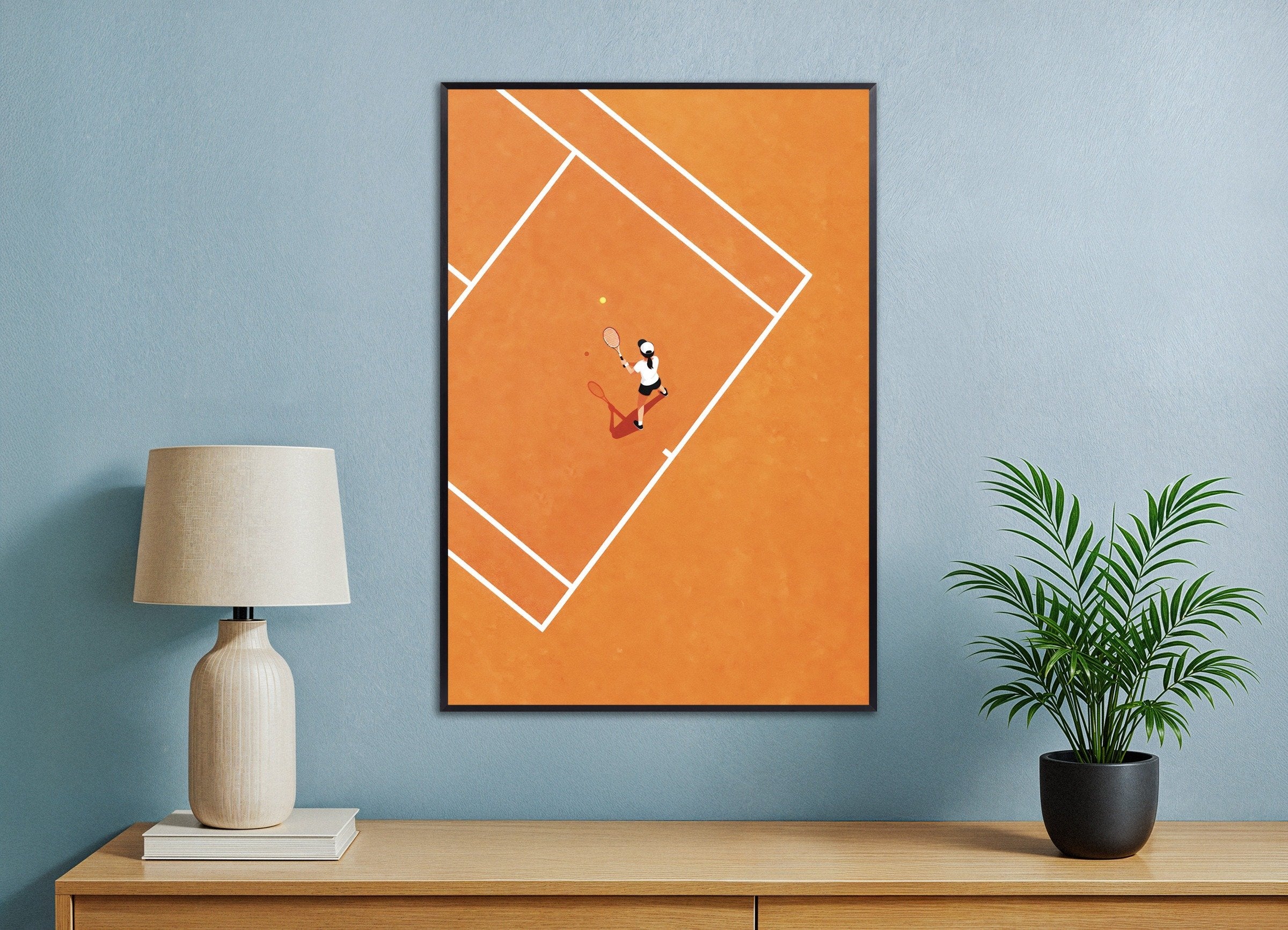 Poster of Tennis player poster – Minimal clay court art print, with metal frame