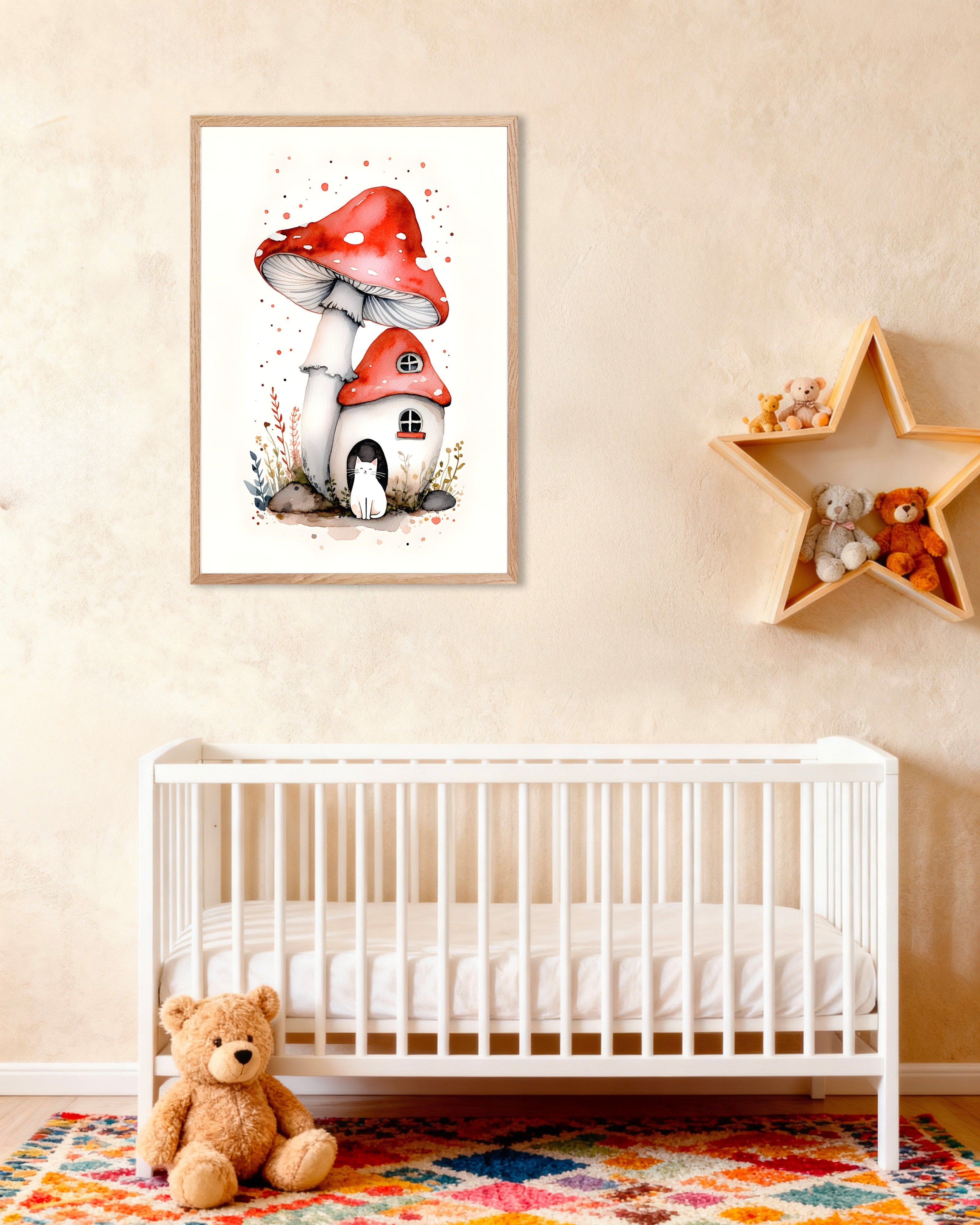 Poster of The Mushroom House 03 - Poster, with natural wooden frame