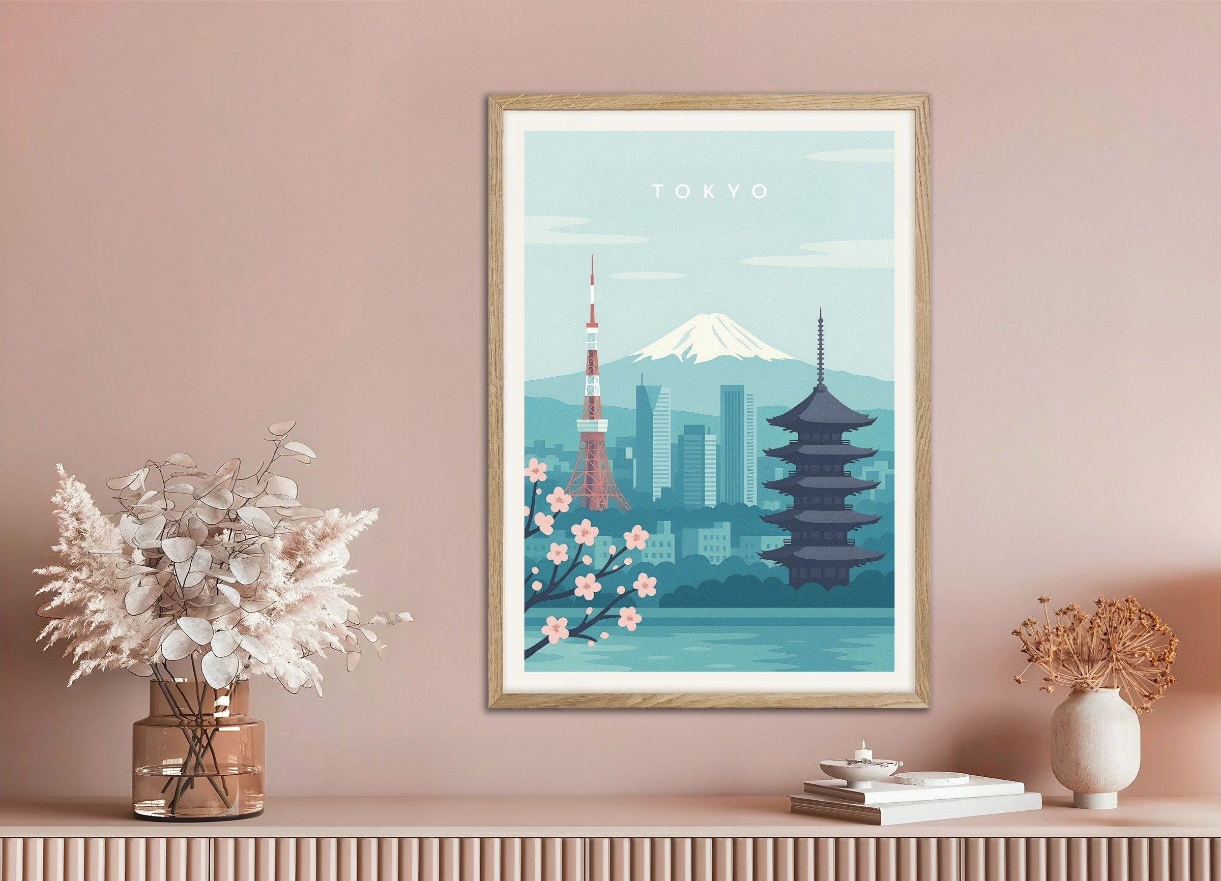 Poster of Tokyo Wall Art Print, with natural wooden frame