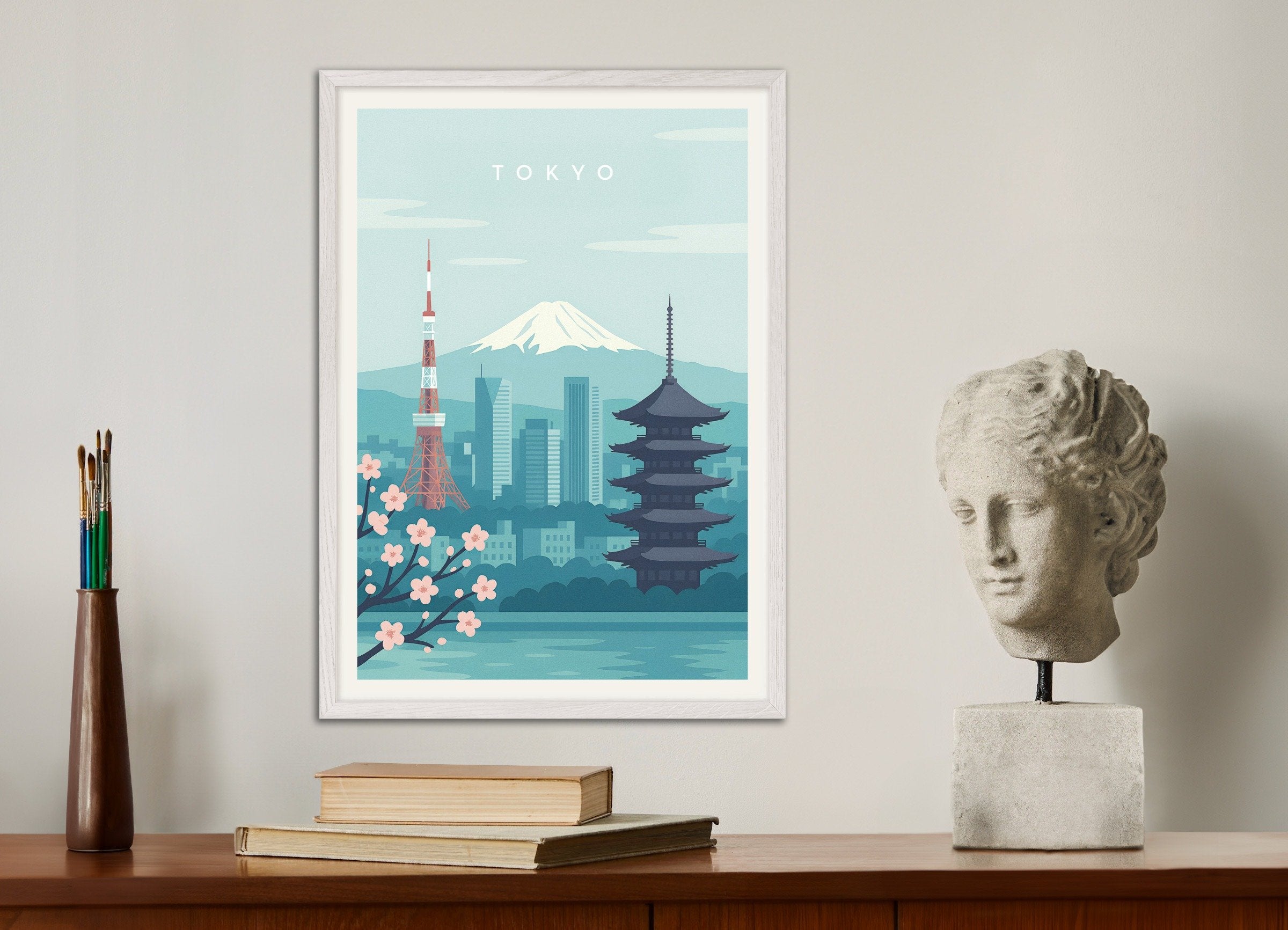 Poster of Tokyo Wall Art Print, with white wooden frame