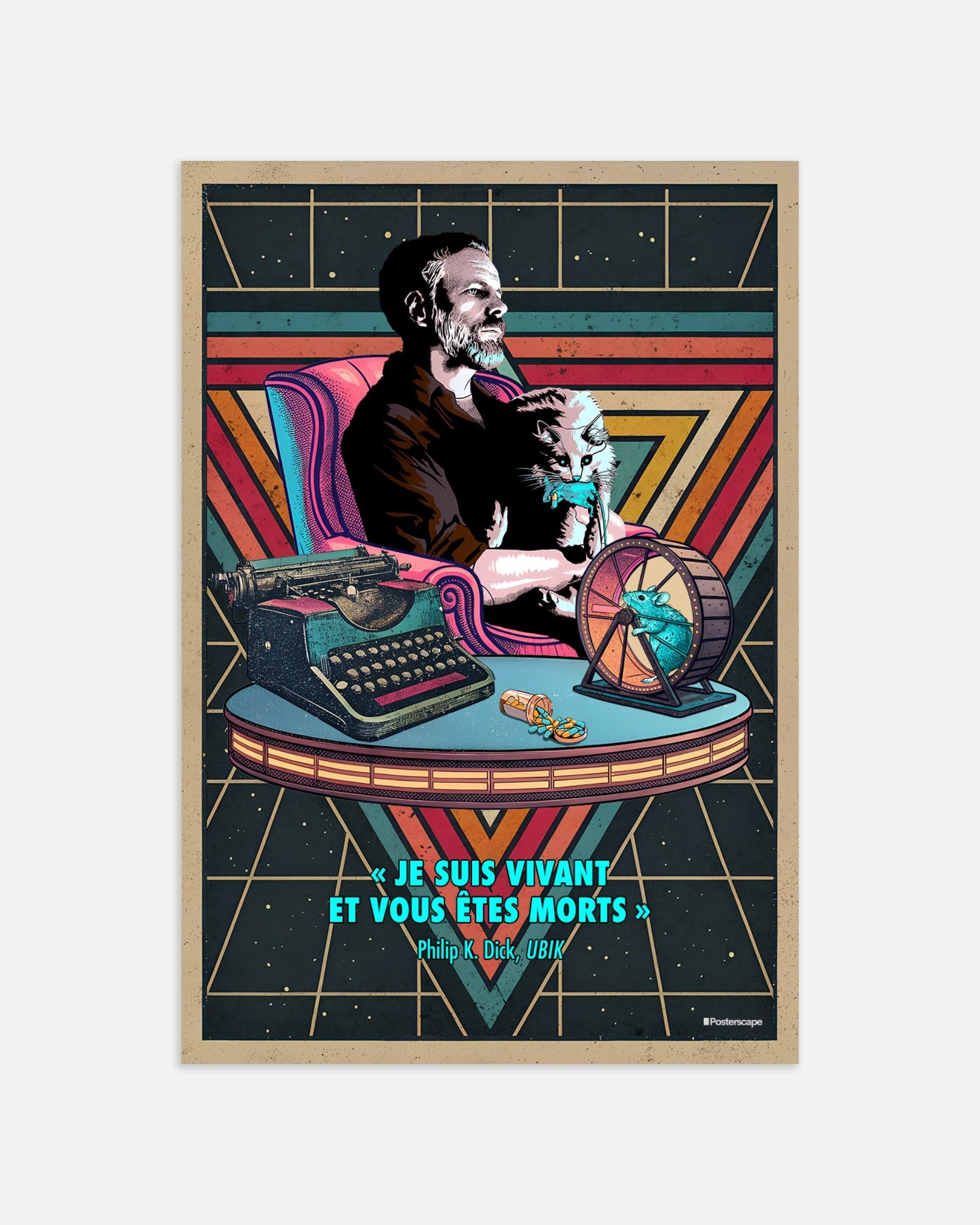 Impressão de arte com citação de Philip K. Dick - "Estou Vivo E Você Está Morto" - Pôster Retro de Ficção Científica Poster