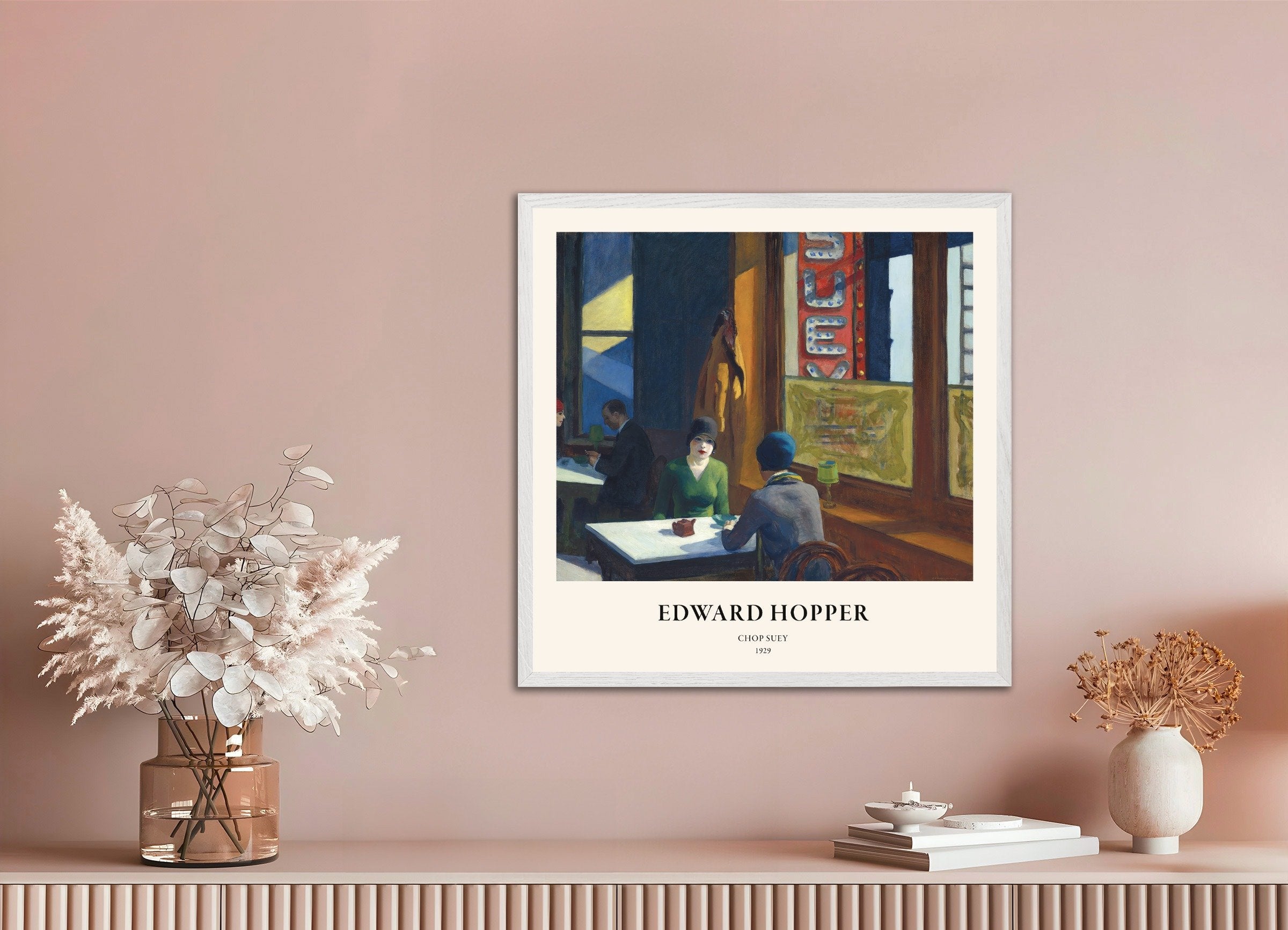 Poster of Edward Hopper Chop Suey art print, with white wooden frame
