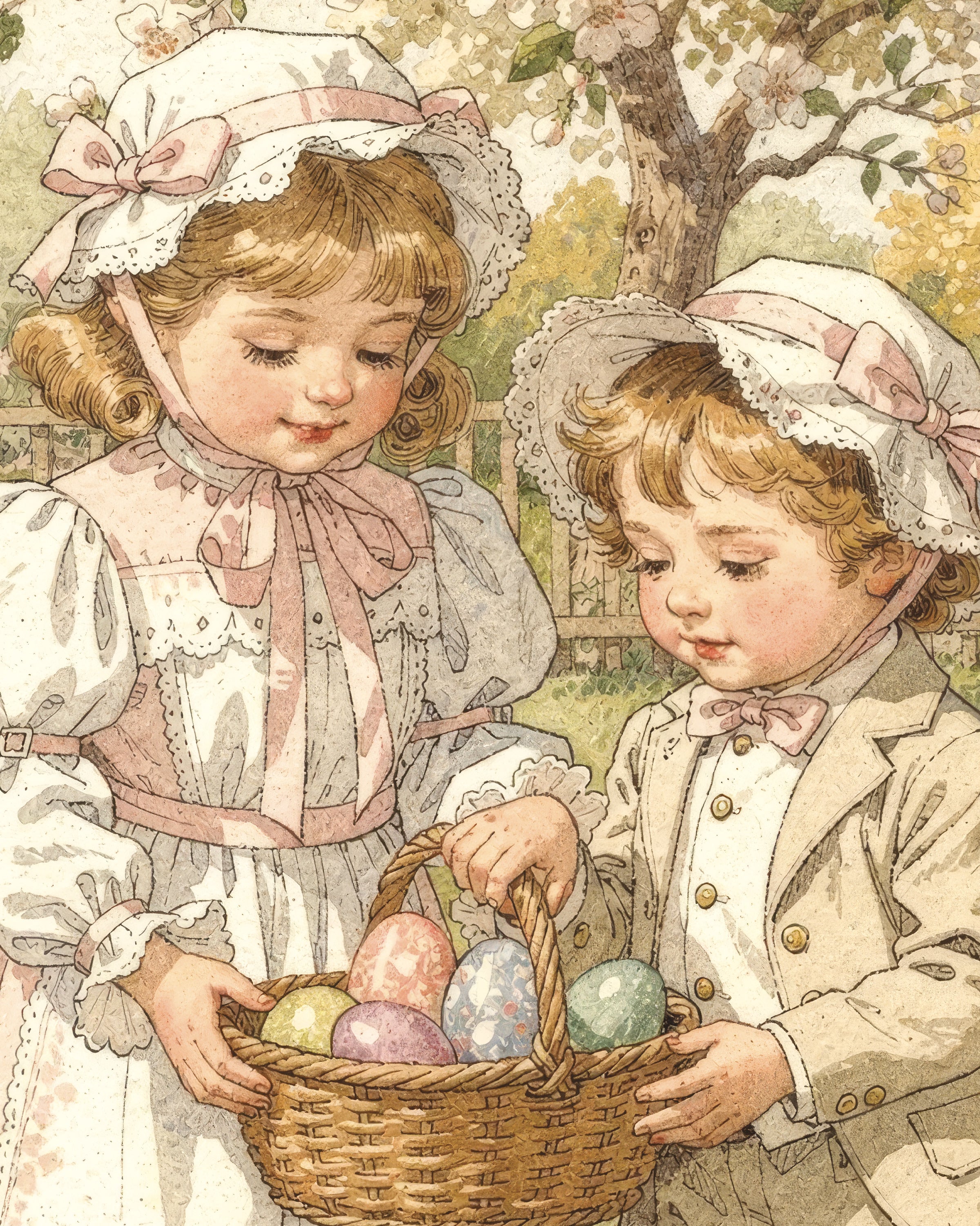 Caça aos Ovos na Primavera - Pôster Vintage de Páscoa