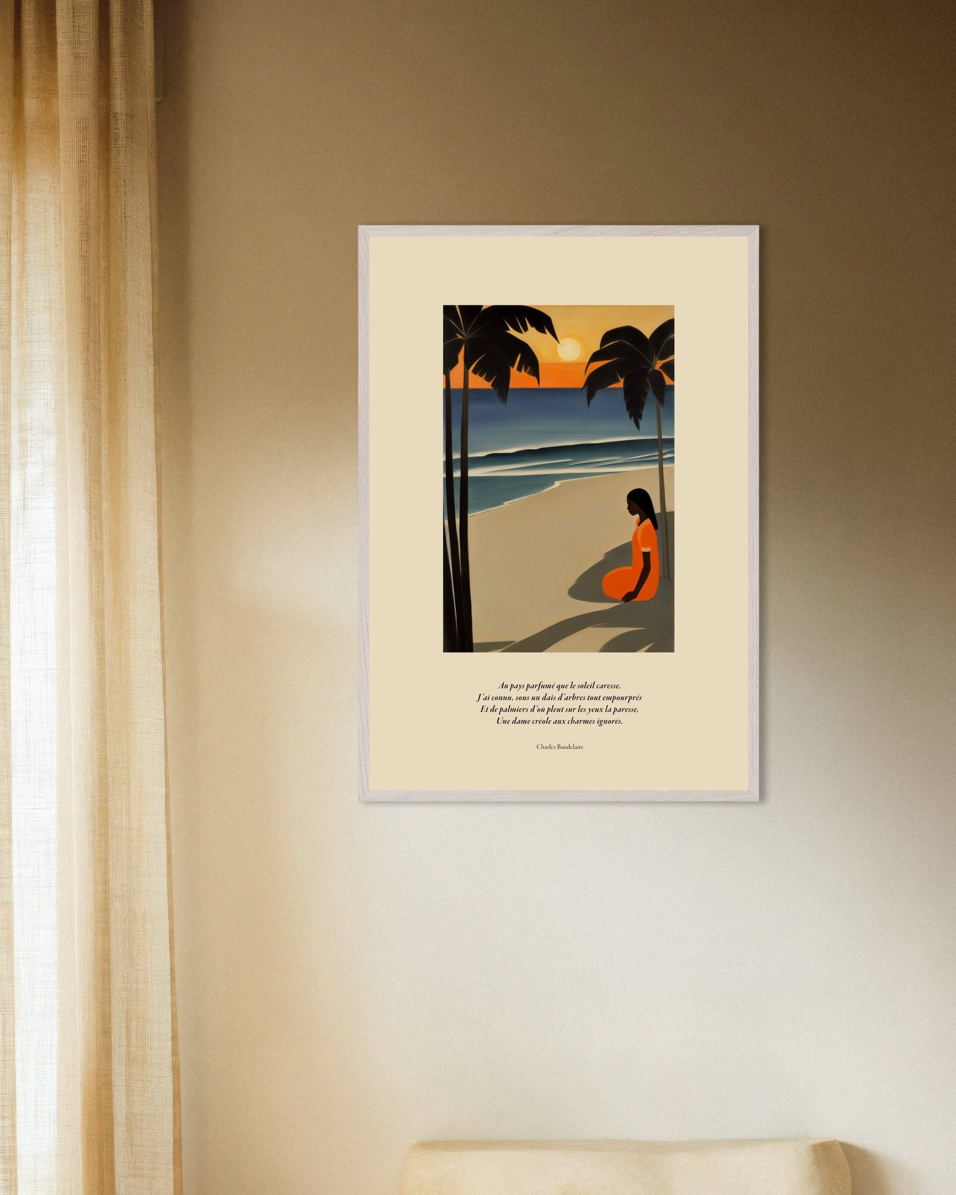 Poster of In the perfumed land caressed by the sun, Baudelaire, french, with white wooden frame