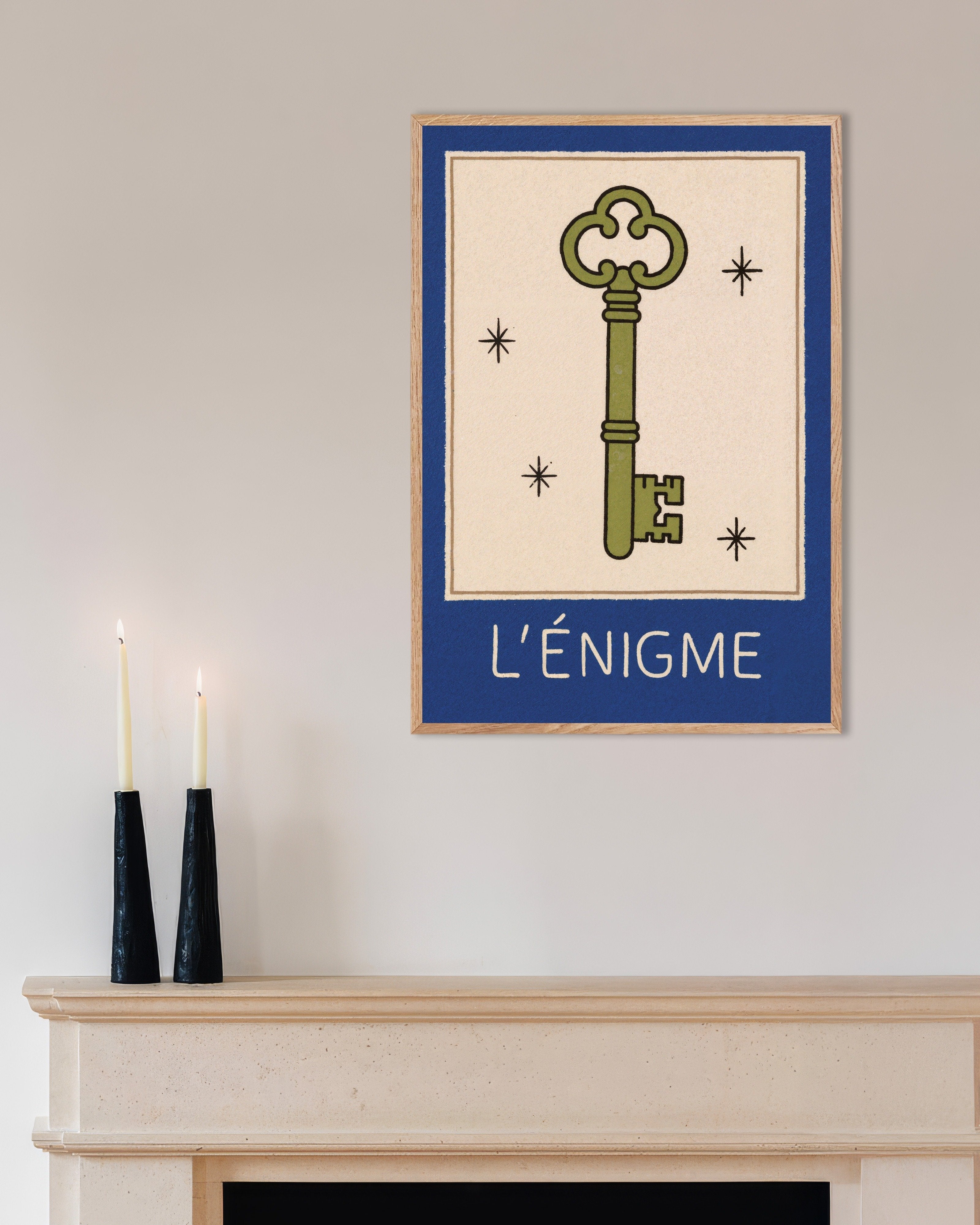 Poster of L'Énigme Key Poster, with natural wooden frame