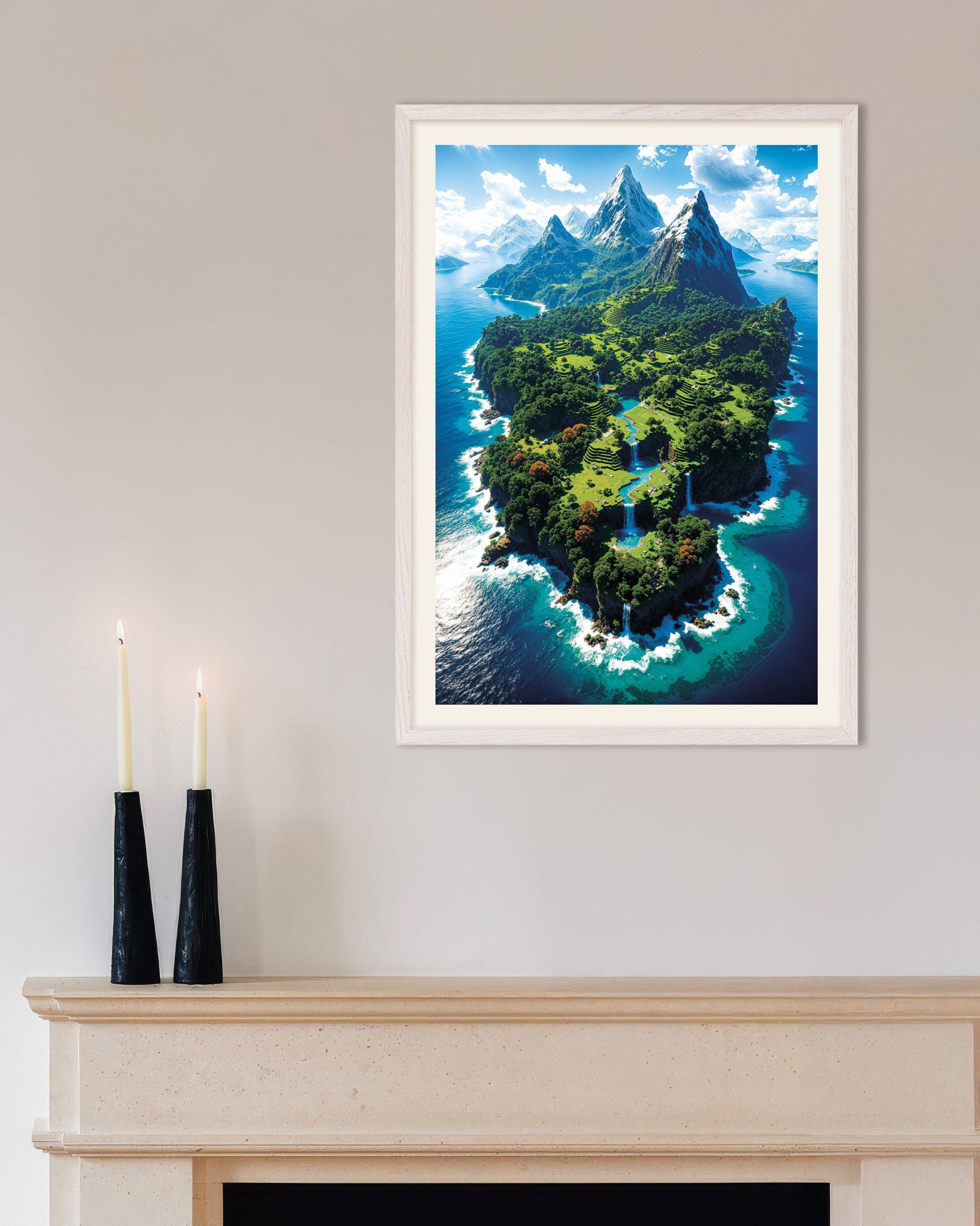 Poster of Minecraft, beautiful island from above - Poster, with white wooden frame