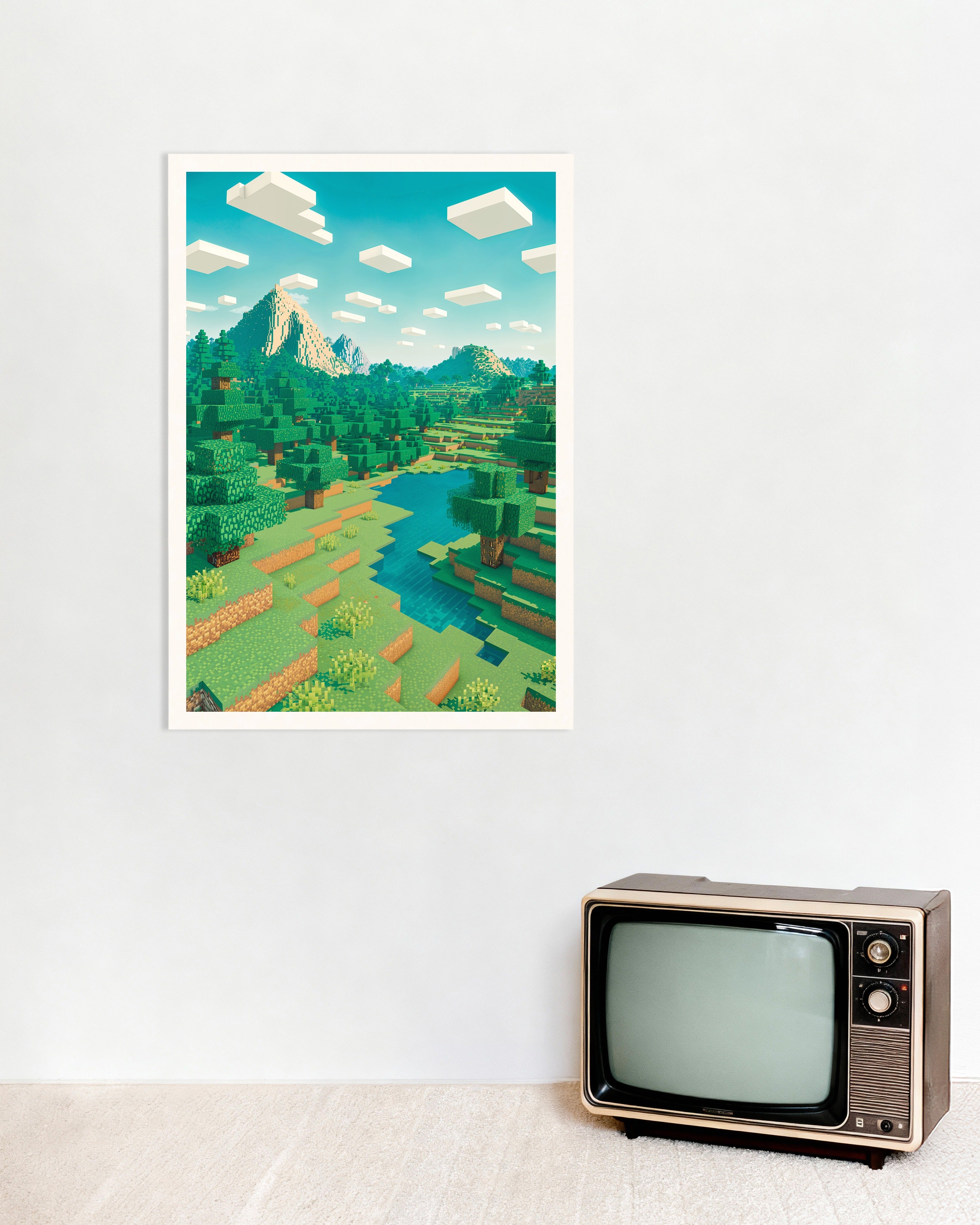 Poster of Minecraft Mountain Landscape – pixel art fan poster