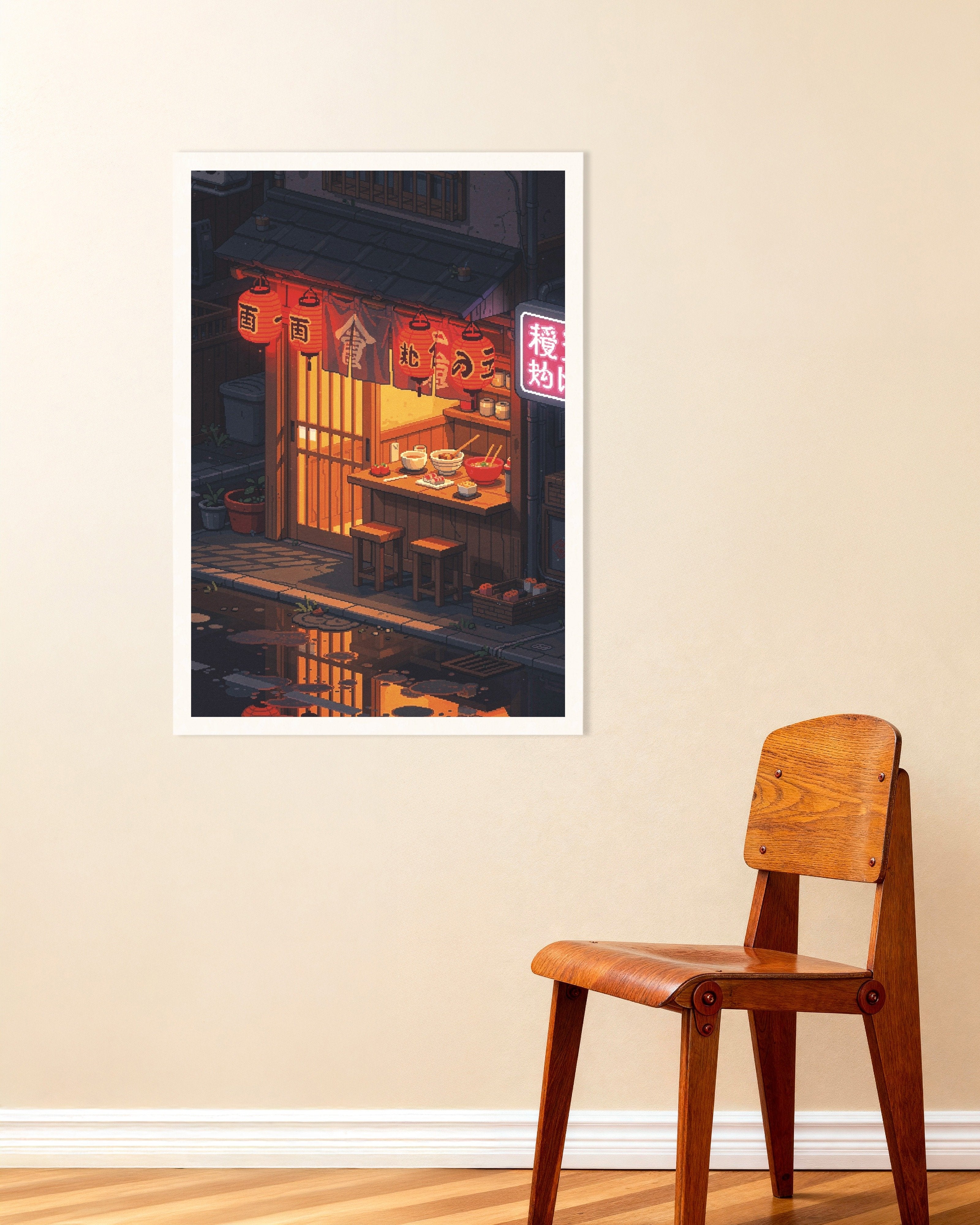Poster of Neon Ramen Alley Pixel Art Poster