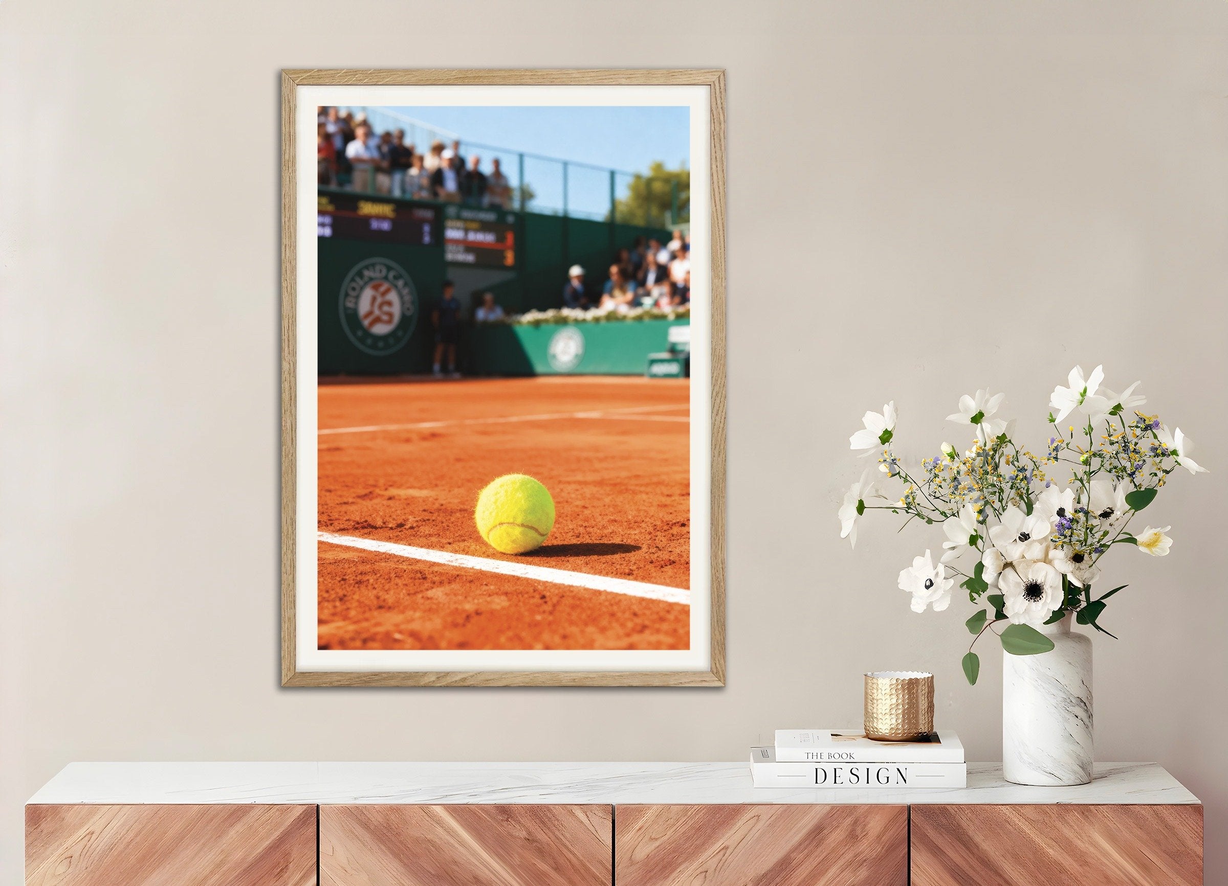 Poster of Roland Garros tennis poster – Clay court photography print, with natural wooden frame