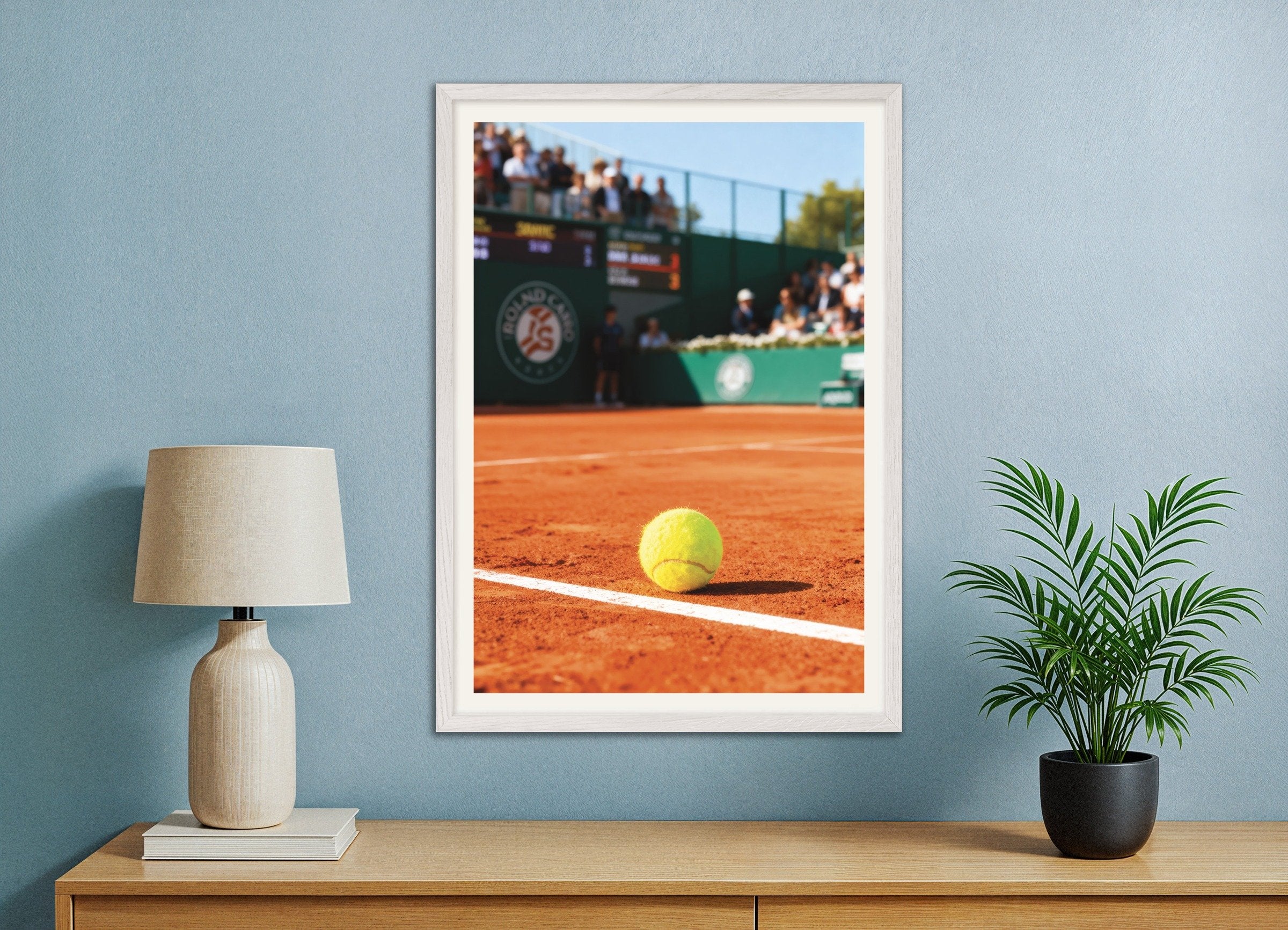 Poster of Roland Garros tennis poster – Clay court photography print, with white wooden frame