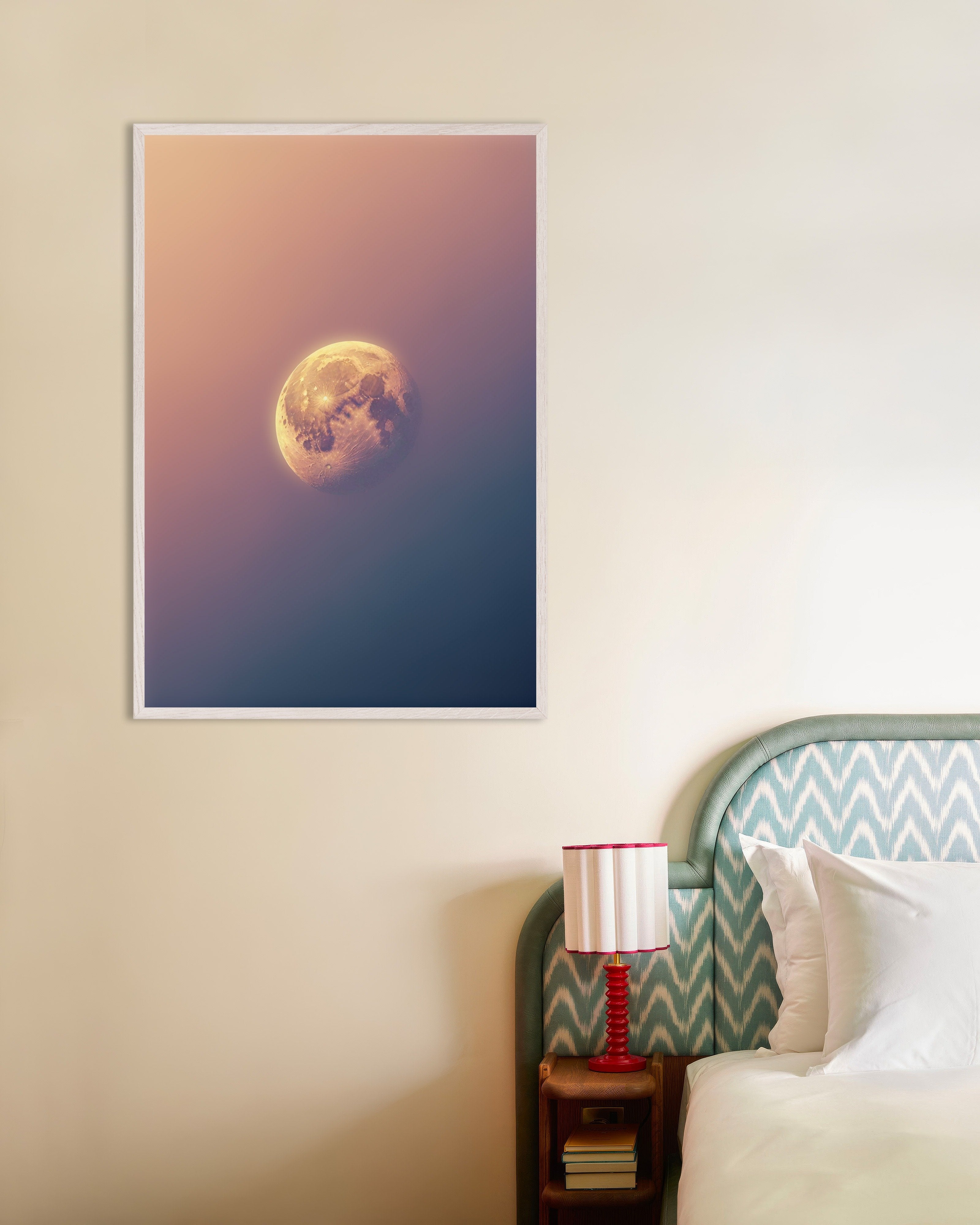 Poster of Soothing Abstract Gradients, Moon - Poster, with white wooden frame