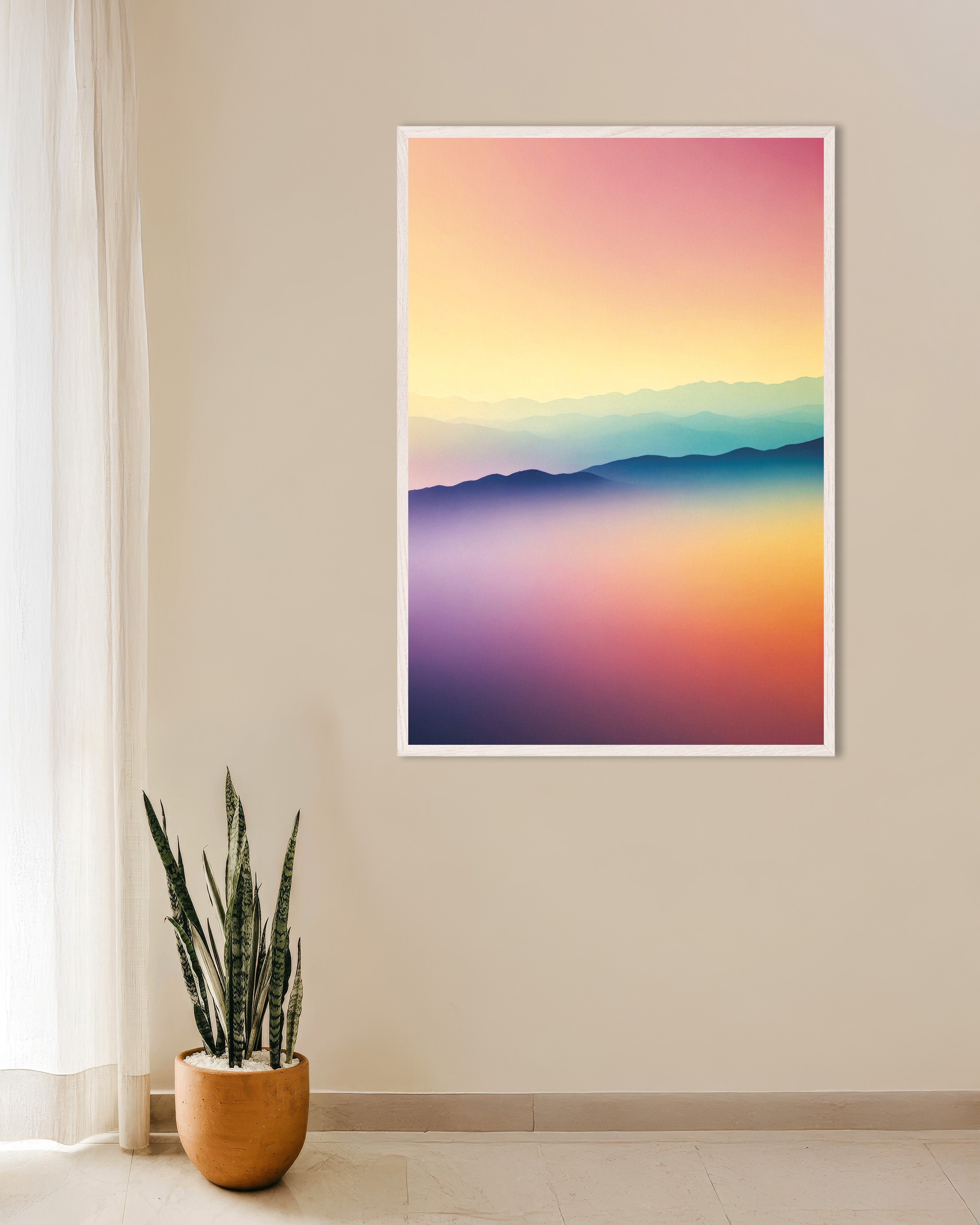 Poster of Soothing Abstract Gradients, mountain ridges  - Poster, with white wooden frame