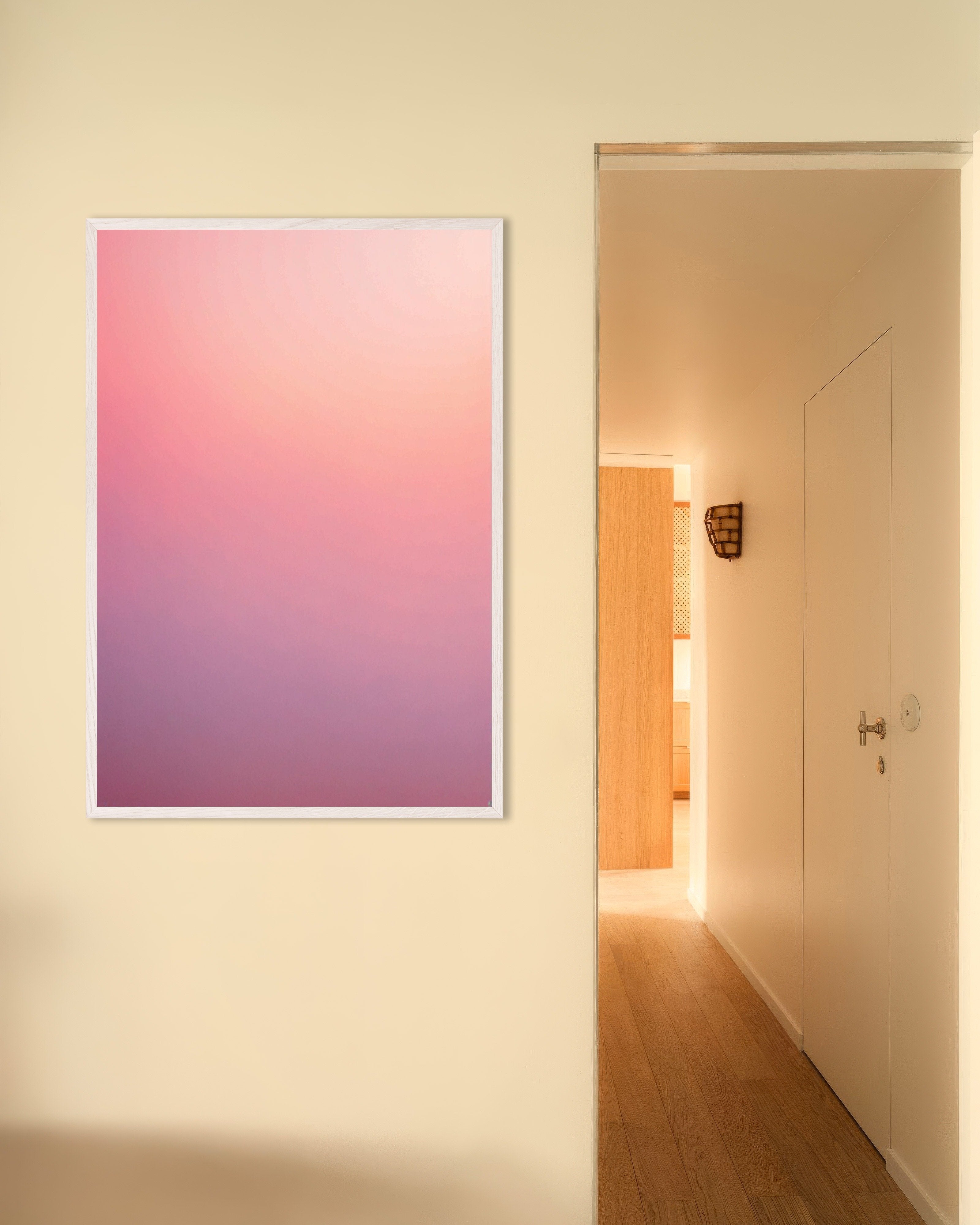 Poster of Soothing Abstract Gradients, pink sky - Poster, with white wooden frame