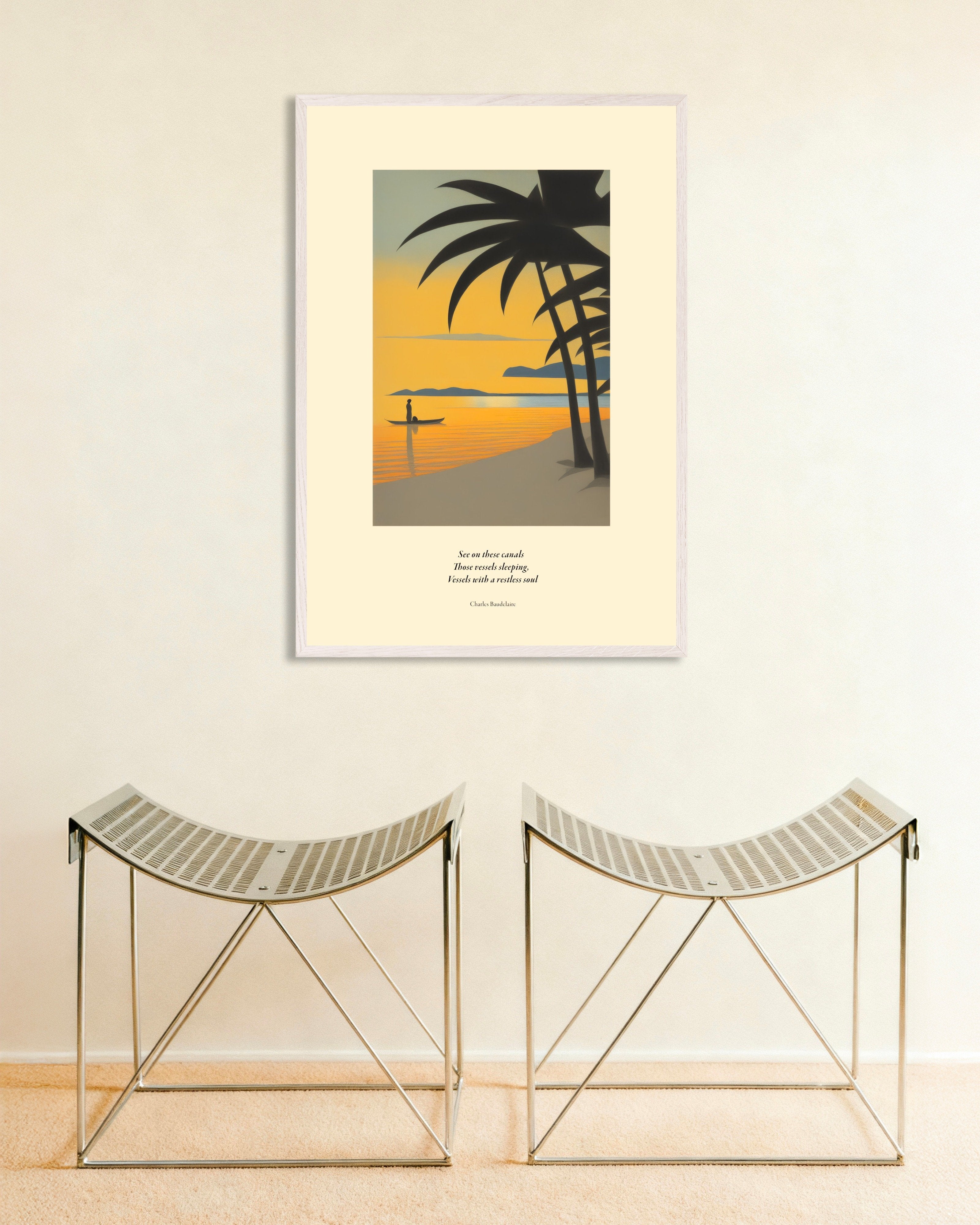 Poster of Wandering ships, Baudelaire, with white wooden frame