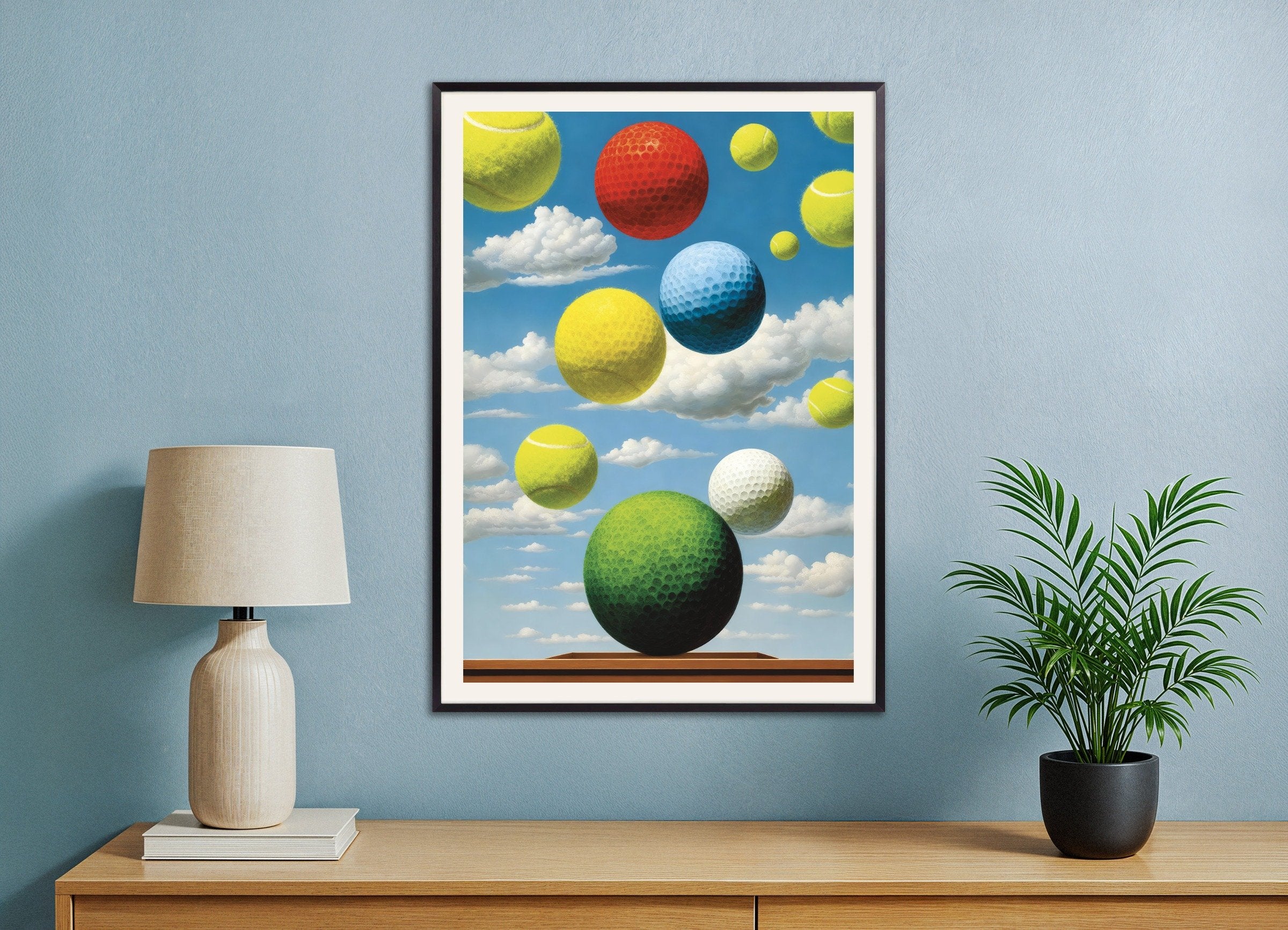 Poster of We love tennis and golf, poster – Surreal sports art print, with metal frame